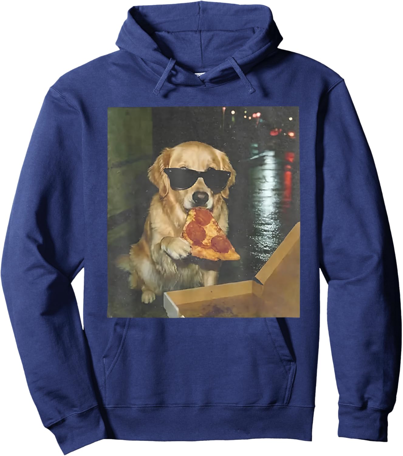 Dog Eating Pizza Funny Golden Retriever Meme Hoodie - Hoodie | Navy