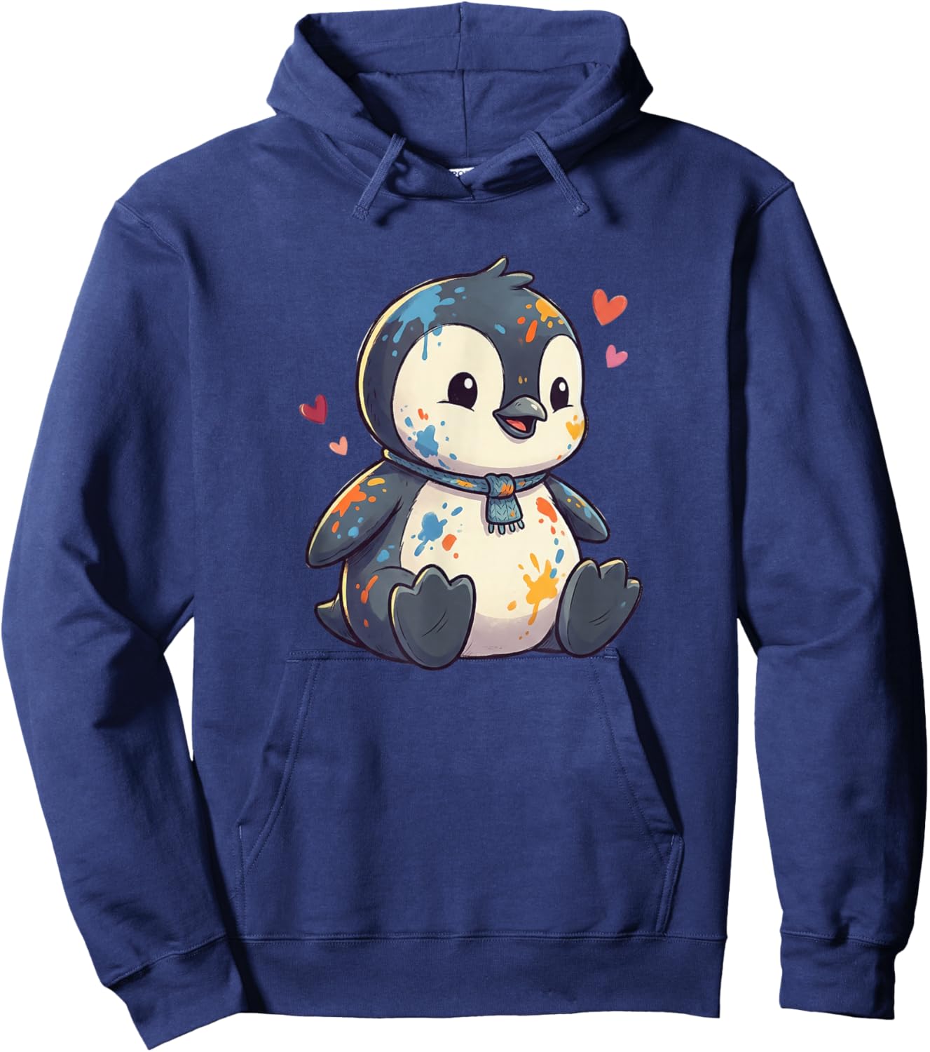 Adorable Baby Penguin with Color Paint Hearts Hoodie - Hoodie | Navy