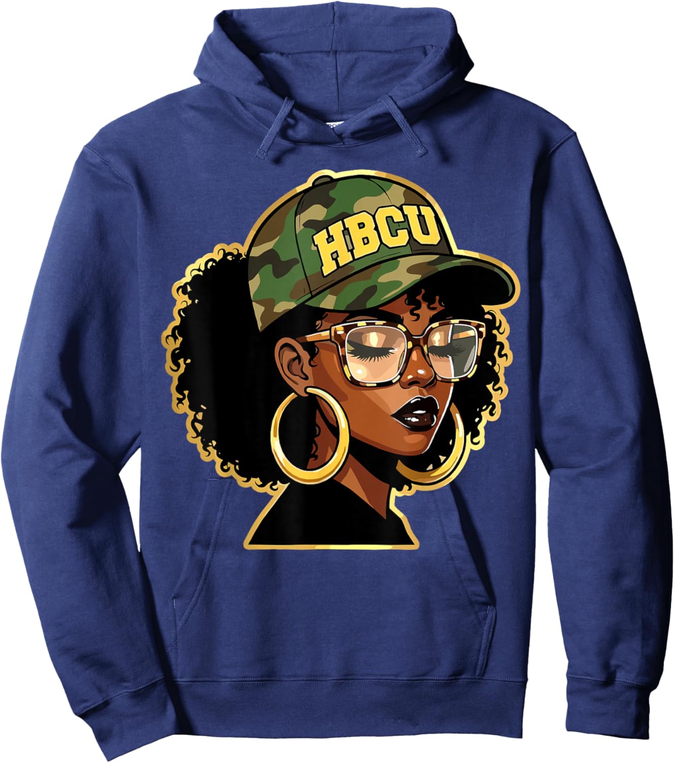 HBCU Pride Afro Girl Camo Black History Month Hoodie - Hoodie | Navy