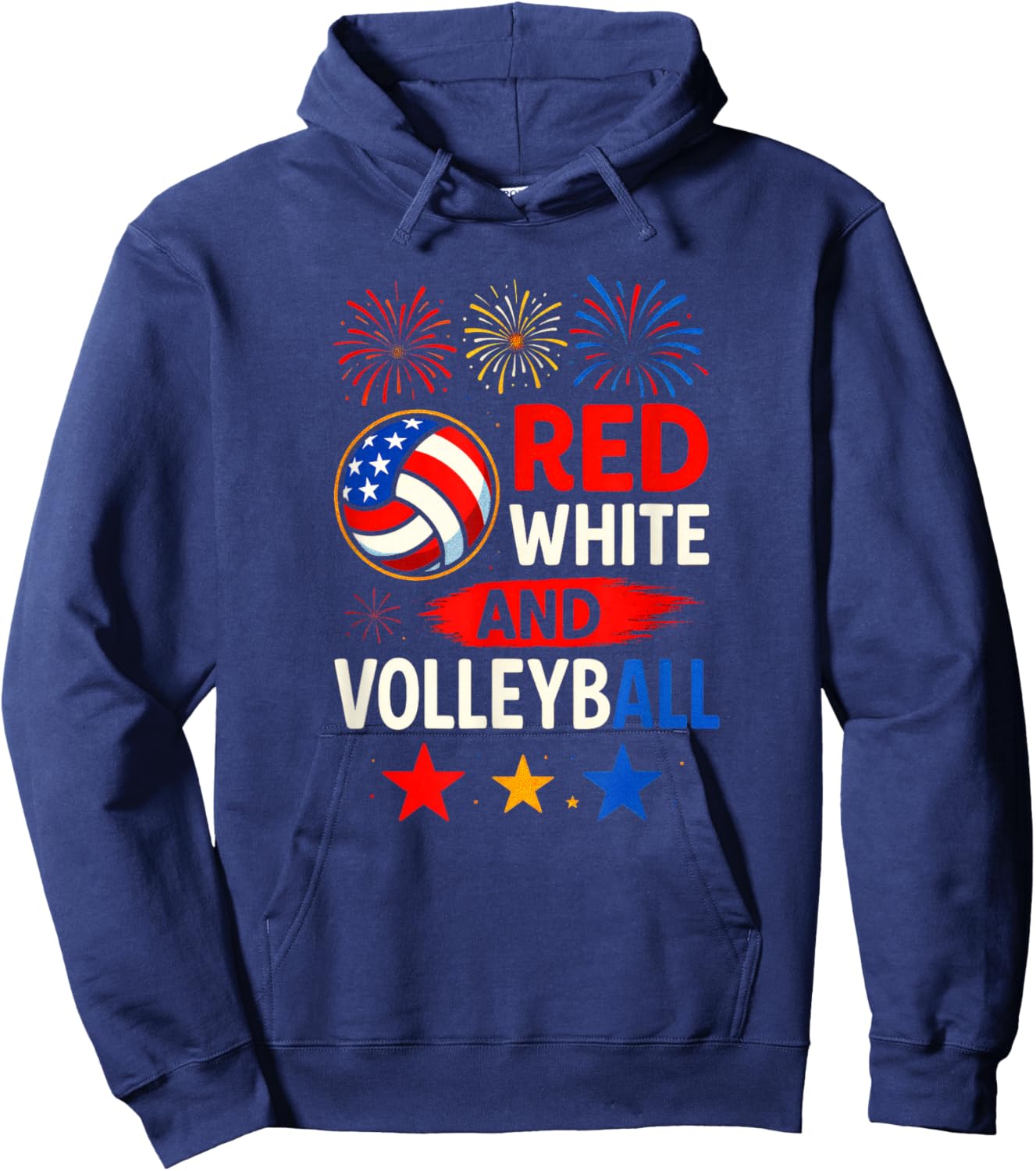 RED White and Volleyball - American Flag Hoodie - Hoodie | Navy