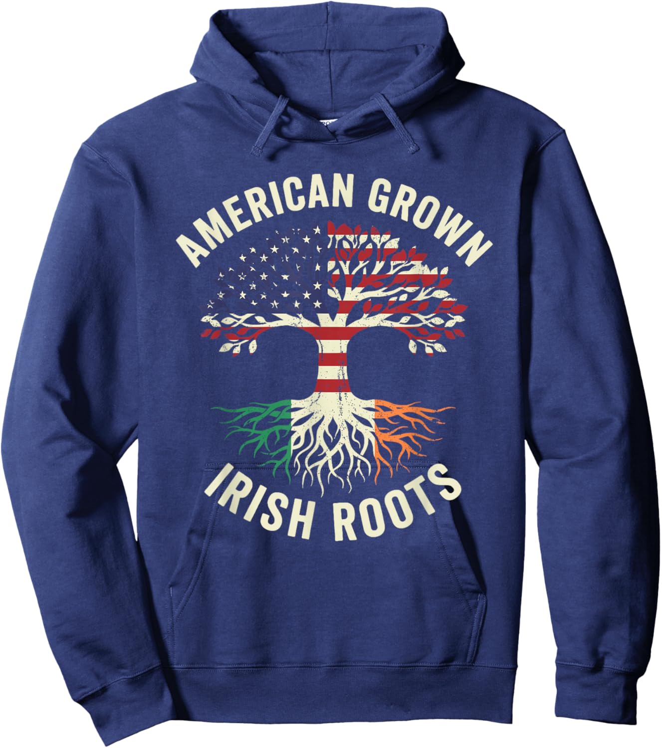 American Grown Irish Roots Tree Flag Style Hoodie - Hoodie | Navy