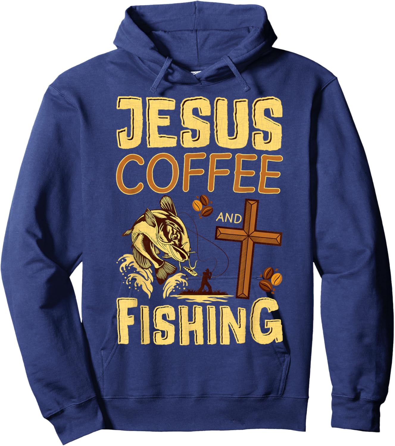 Jesus Coffee and Fishing Christian Fisher Hoodie - Hoodie | Navy