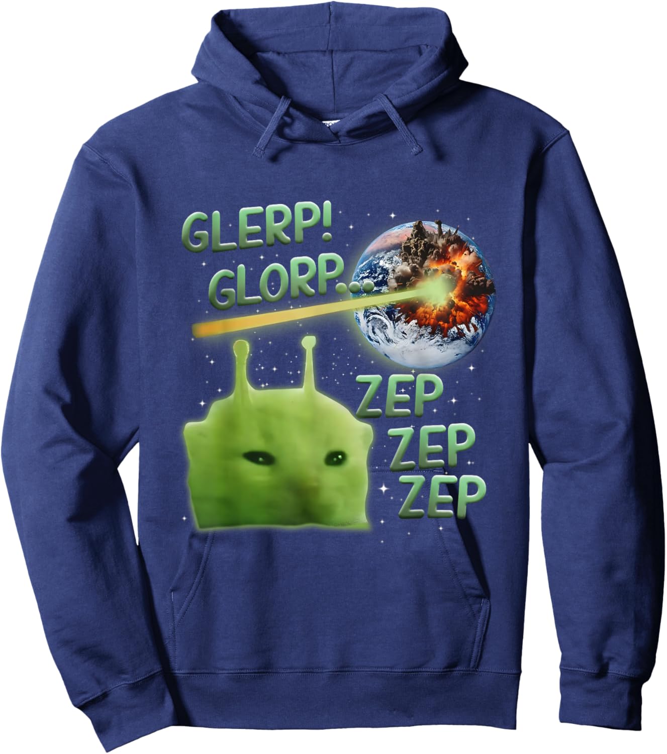 Glerp Glorp Funny Alien Cat Meme, Brainrot Hoodie - Hoodie | Navy