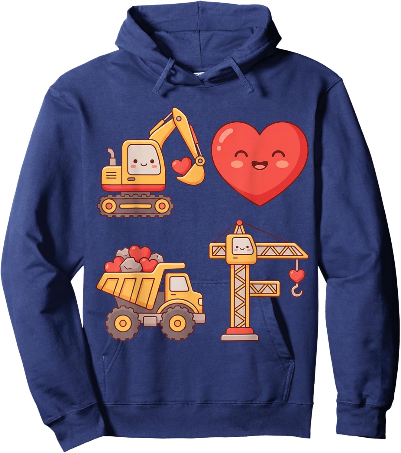 Kids Valentine Construction Trucks Boys Toddler Hoodie - Hoodie | Navy