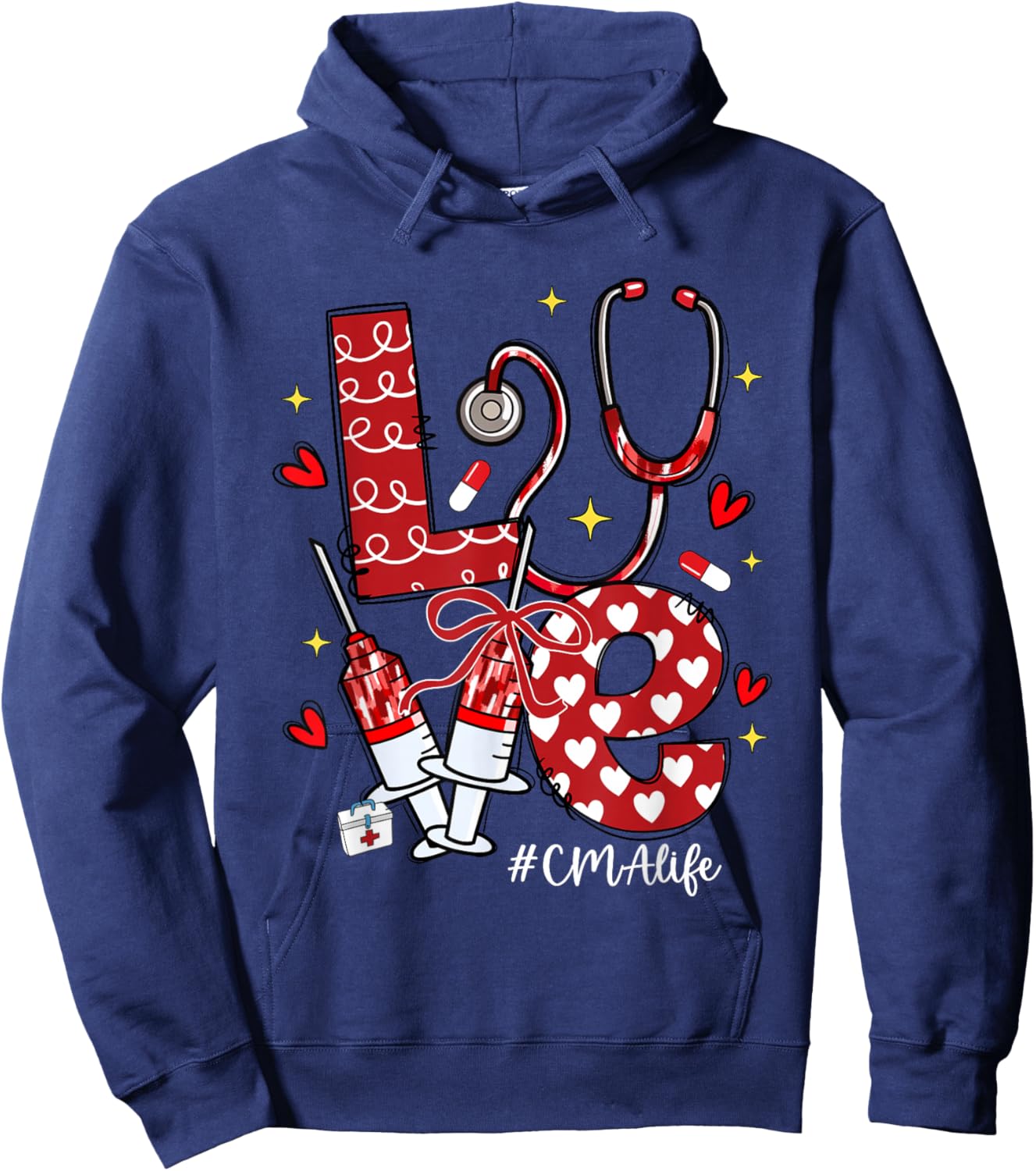 Love CMA Life Stethoscope Bow Hearts Hoodie - Hoodie | Navy