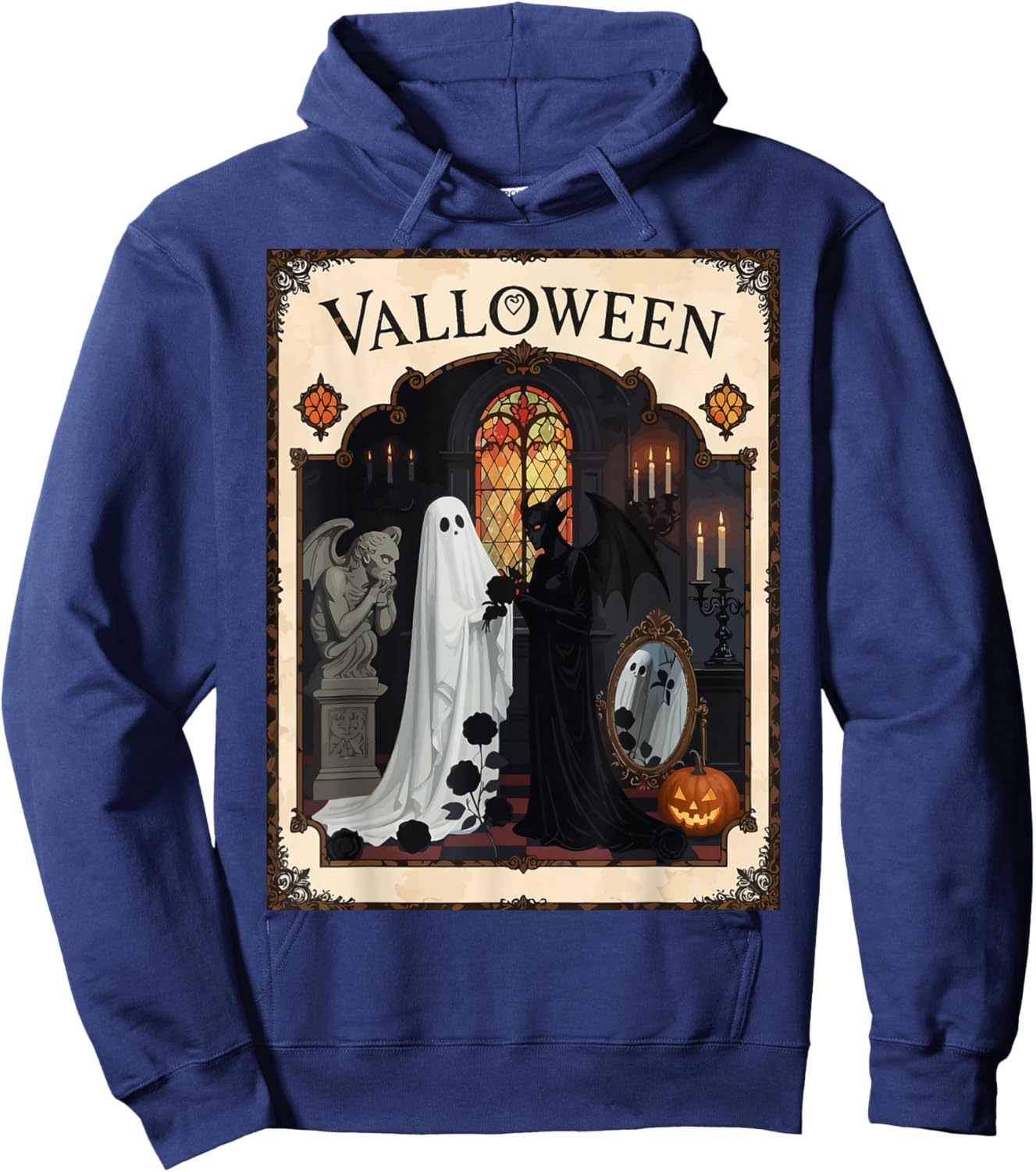 Valloween Ceremony Ghost and Robed Figure Hoodie - Hoodie | Navy