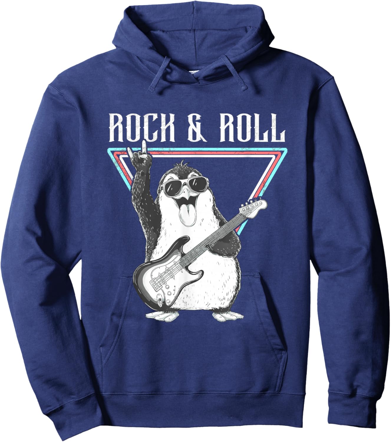 Rock & Roll Penguin Guitar Cool Vibes Hoodie - Hoodie | Navy