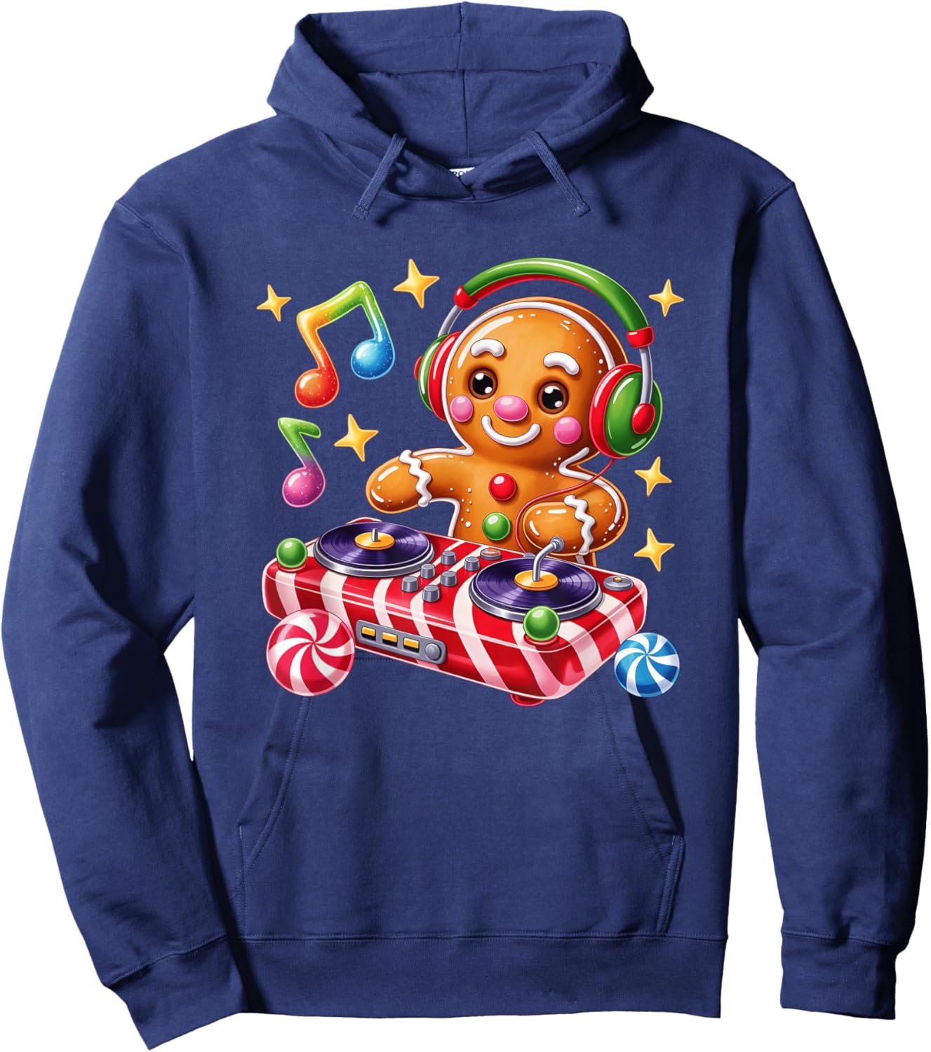 DJ Gingerbread Holiday Cheer Music Vibes Hoodie - Hoodie | Navy