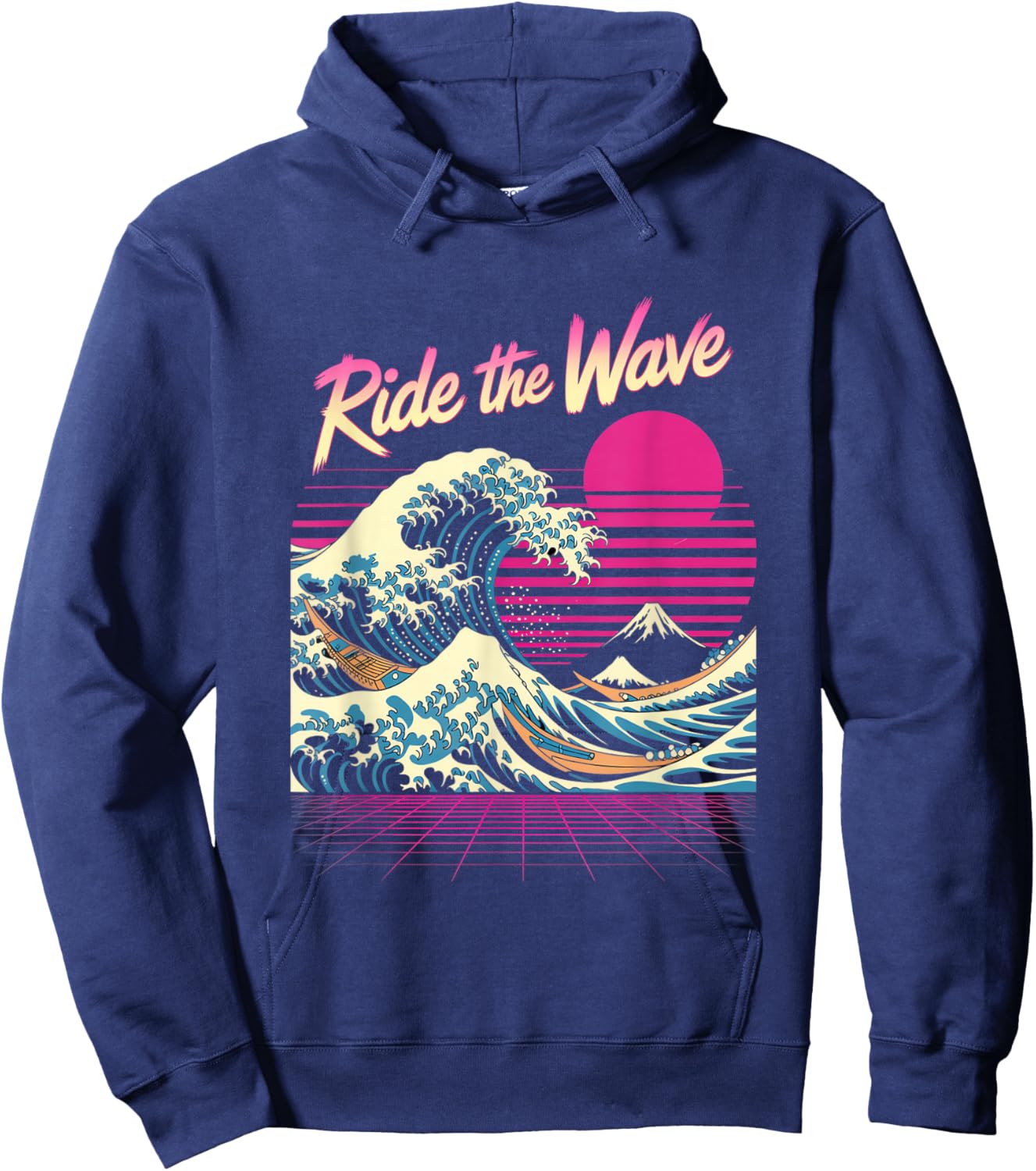 Ride The Wave Retro Surf Synthwave Ocean Sunset Hoodie - Hoodie | Navy