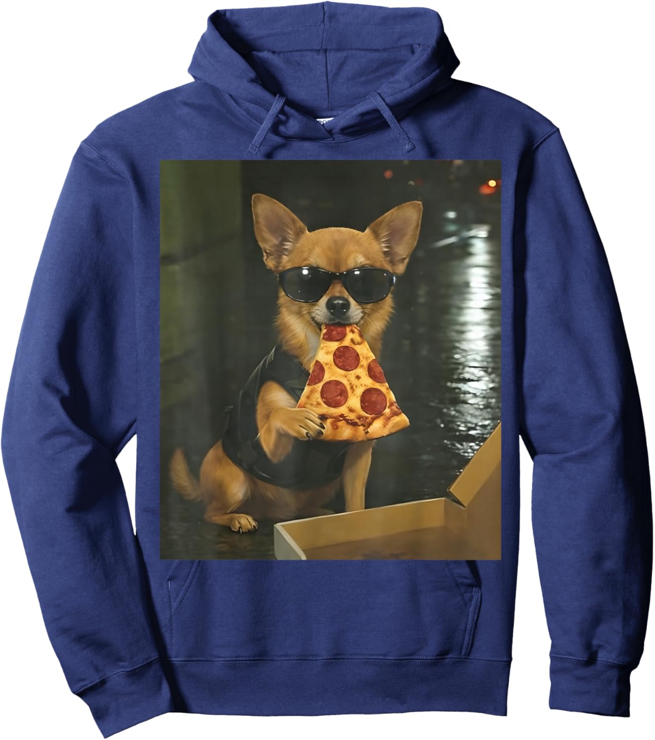 Dog Eating Pizza Funny Chihuahua Meme Hoodie - Hoodie | Navy