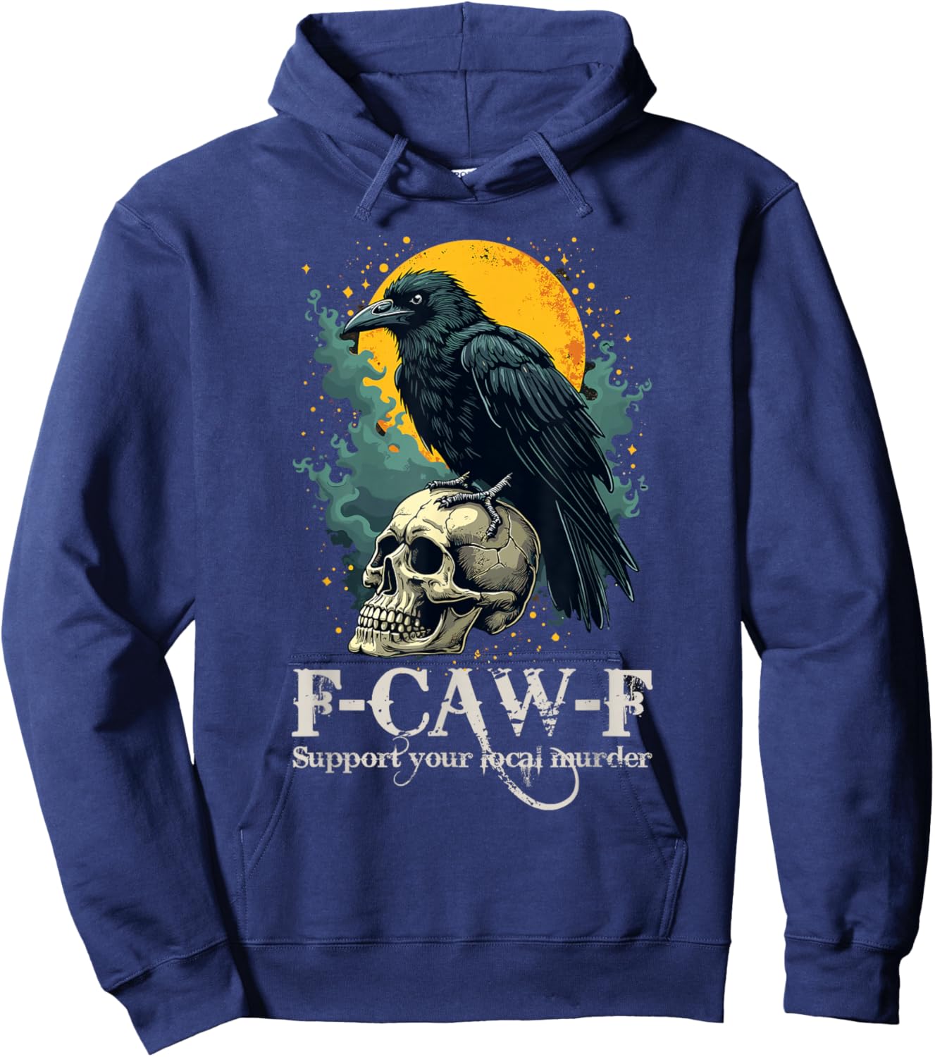 Black Crow F-Caw-F Funny Skull Moon Design Hoodie - Hoodie | Navy