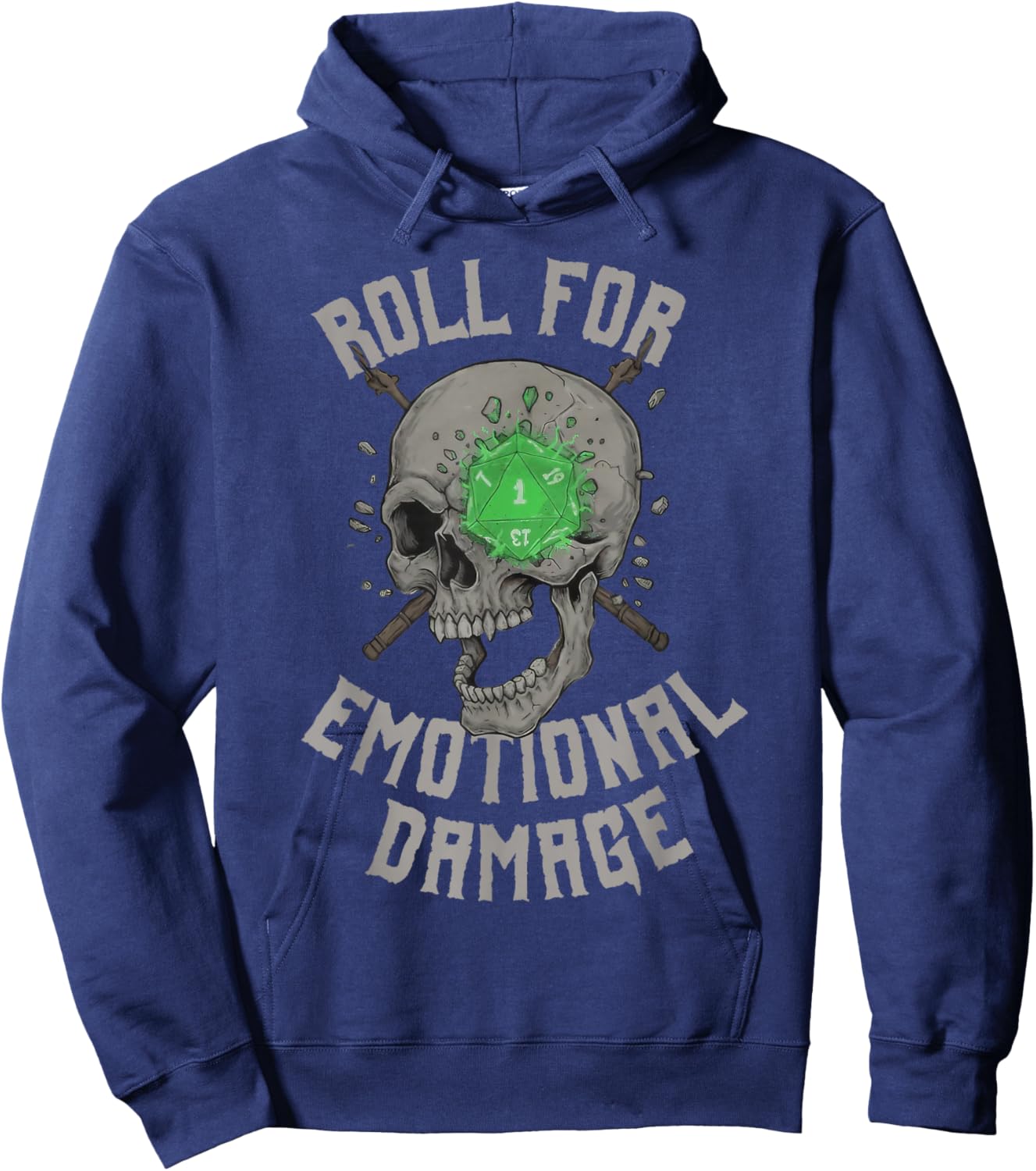 Roll for Emotional Damage Funny Skull Meme Hoodie - Hoodie | Navy