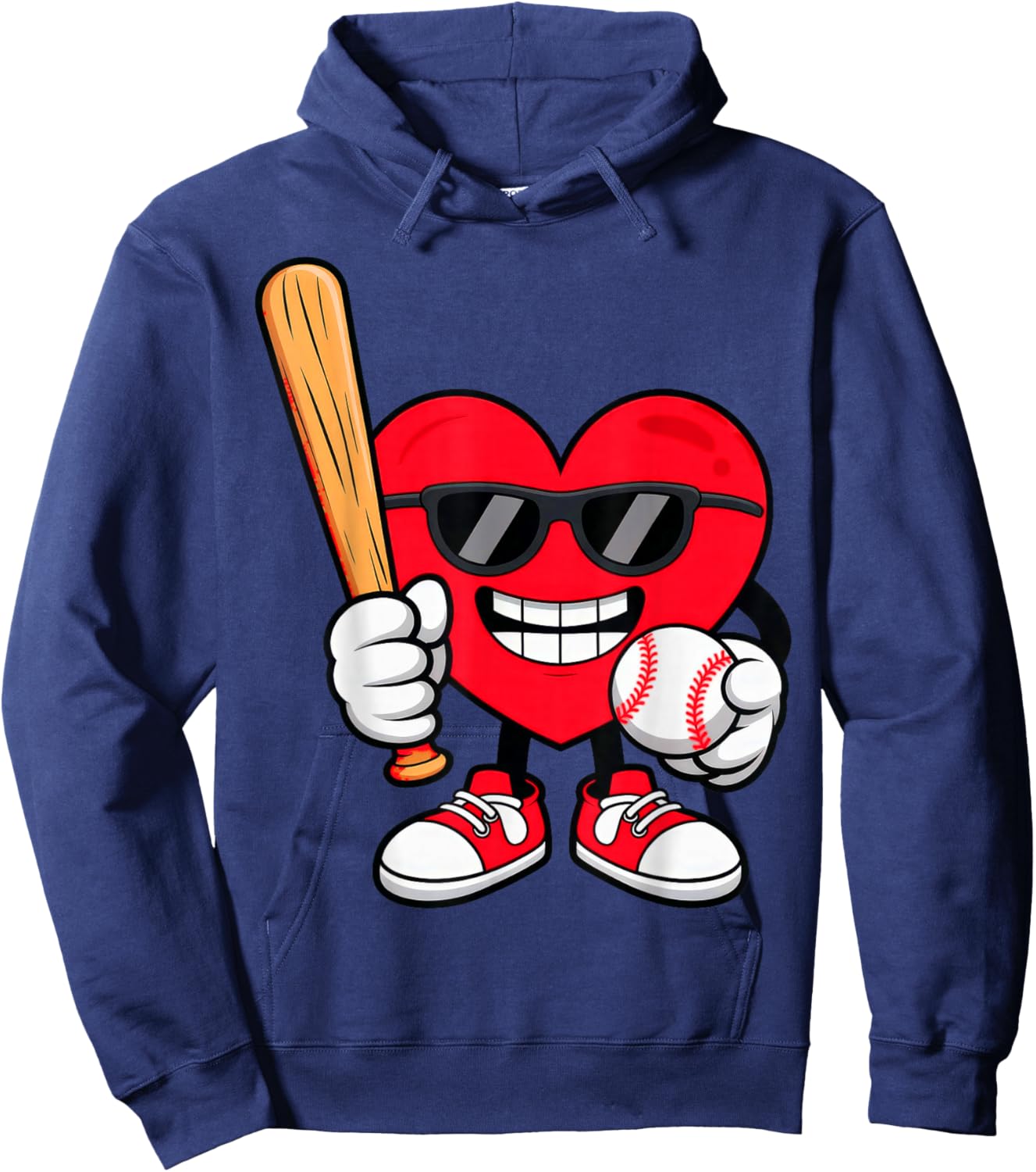 Heart Playing Baseball Valentines Day Hoodie - Hoodie | Navy