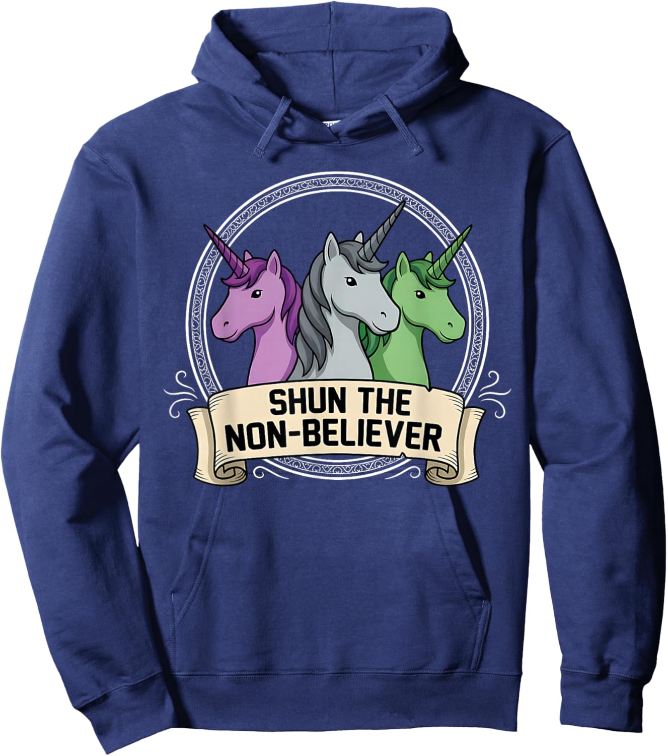 Shun The Non-Believer Funny Unicorn Meme Humor Hoodie - Hoodie | Navy