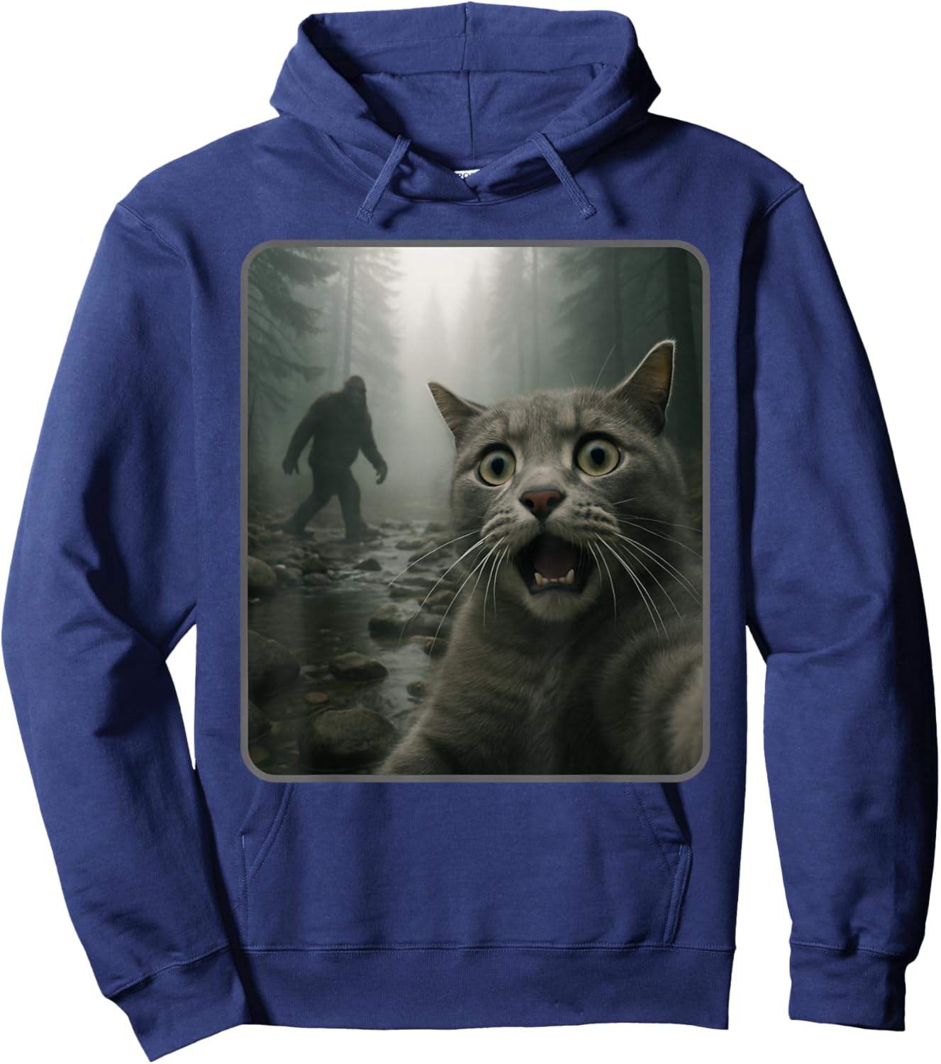Funny Cat Selfie with Bigfoot Meme Hoodie - Hoodie | Navy