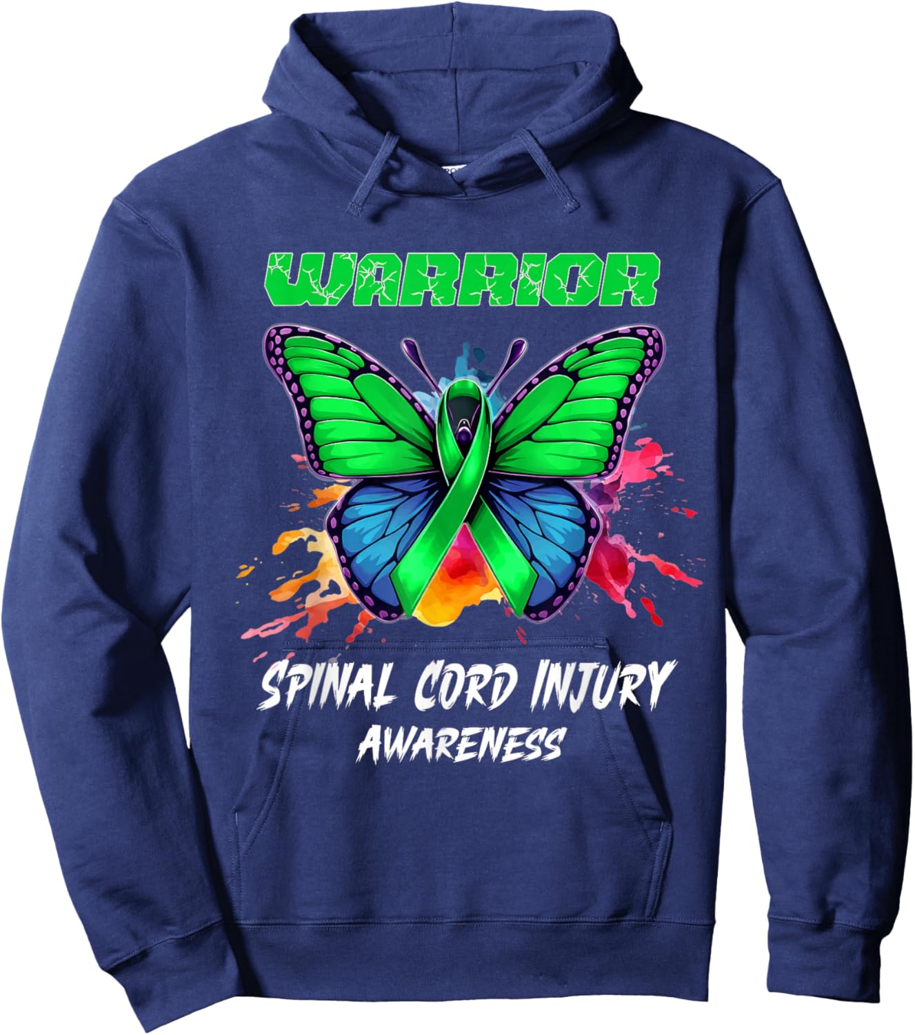 Colorful Butterfly Spinal Cord Injury Awareness Hoodie - Hoodie | Navy