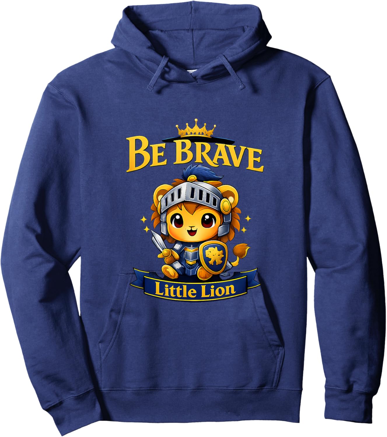 Be Brave Little Lion Kawaii Knight Cub Graphic Hoodie - Hoodie | Navy