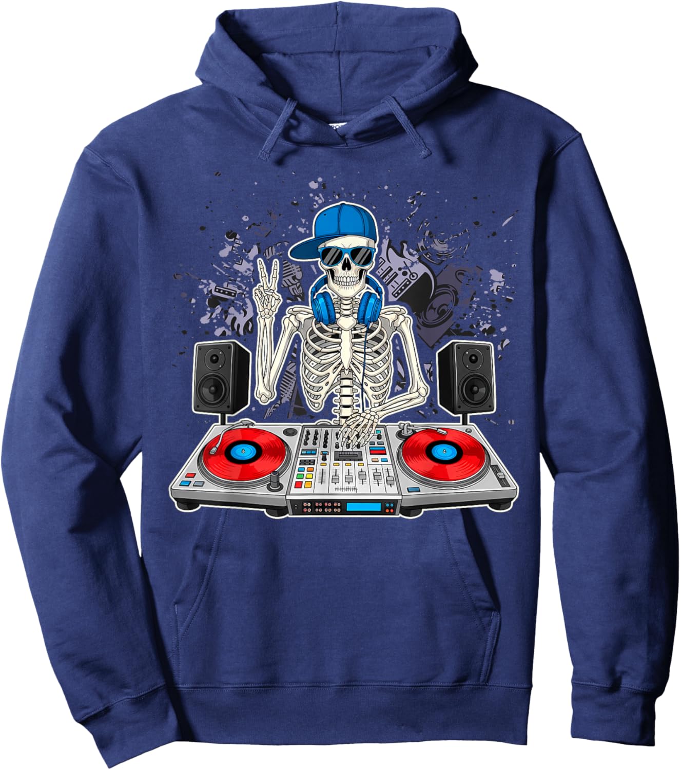 Funny Skeleton DJ EDM Music Boys Men Girls Kids Hoodie - Hoodie | Navy