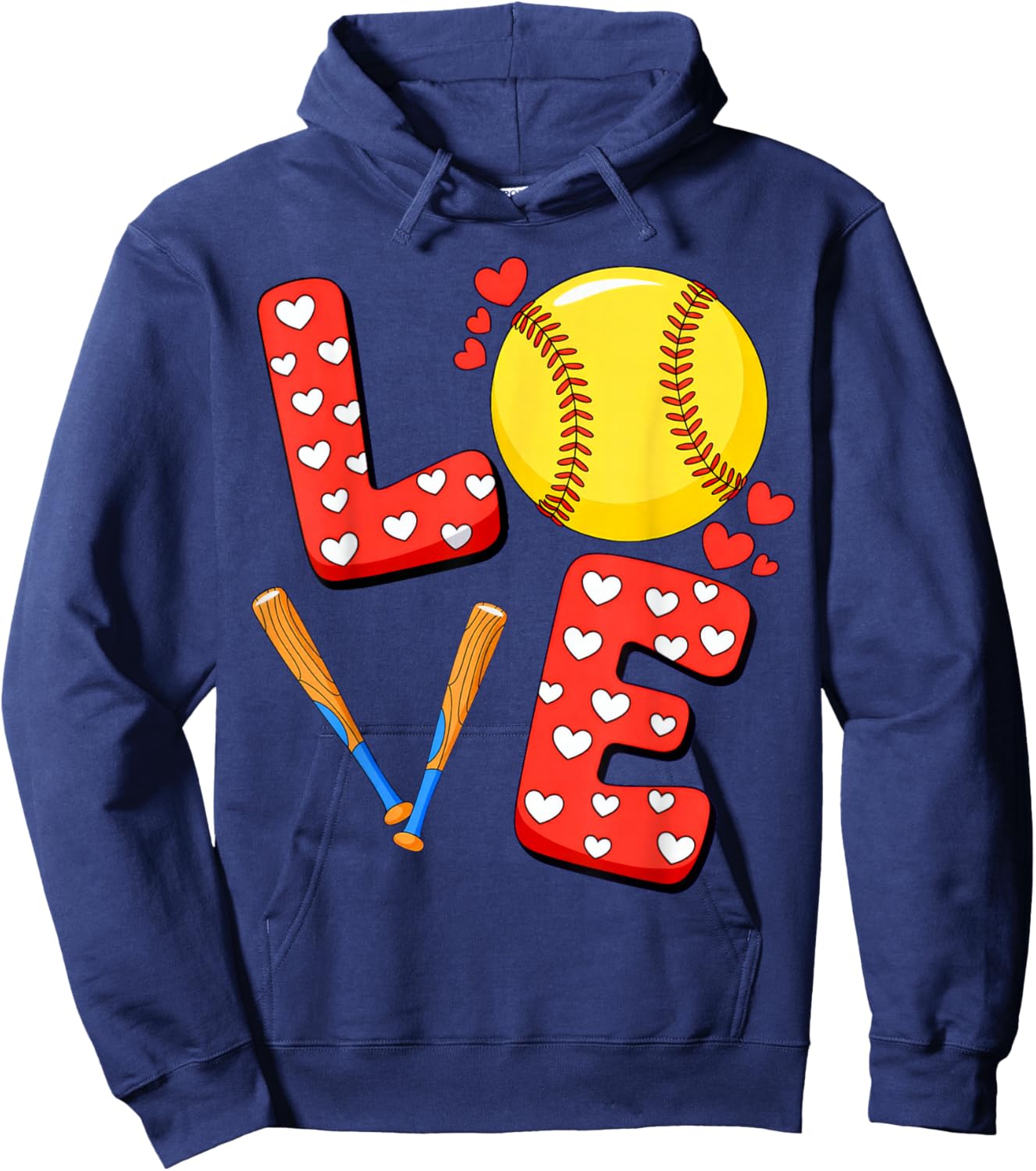 Love Softball Valentine Hoodie - Hoodie | Navy