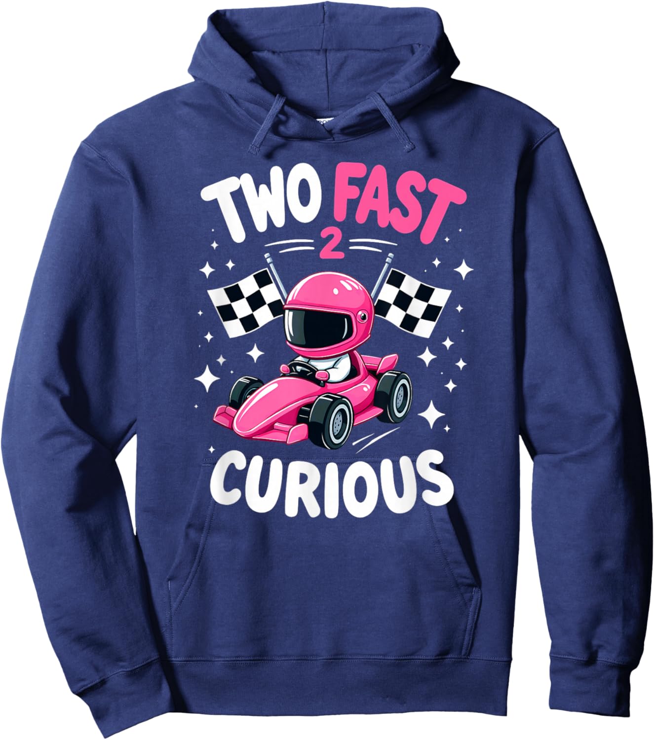 Car Racer 2nd Birthday Girl Two Fast 2 Curious Hoodie - Hoodie | Navy