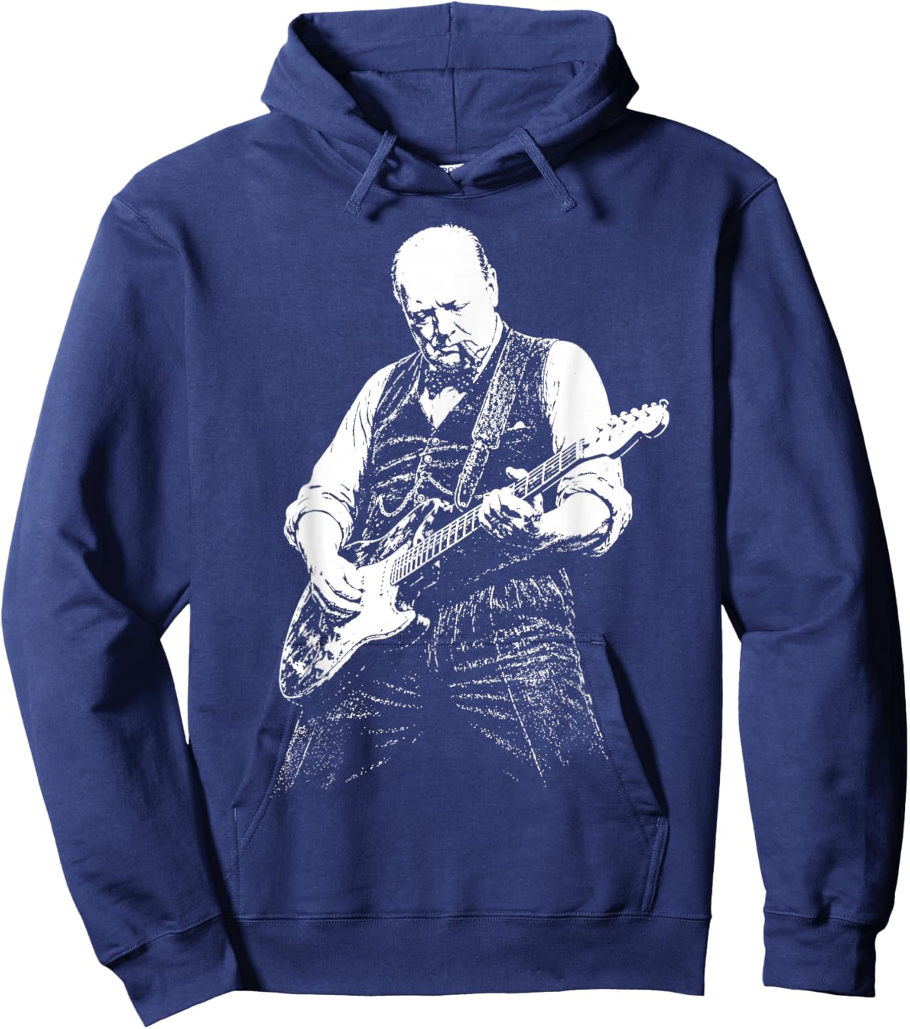 Retro Winston Churchill Playing Guitar Hoodie - Hoodie | Navy