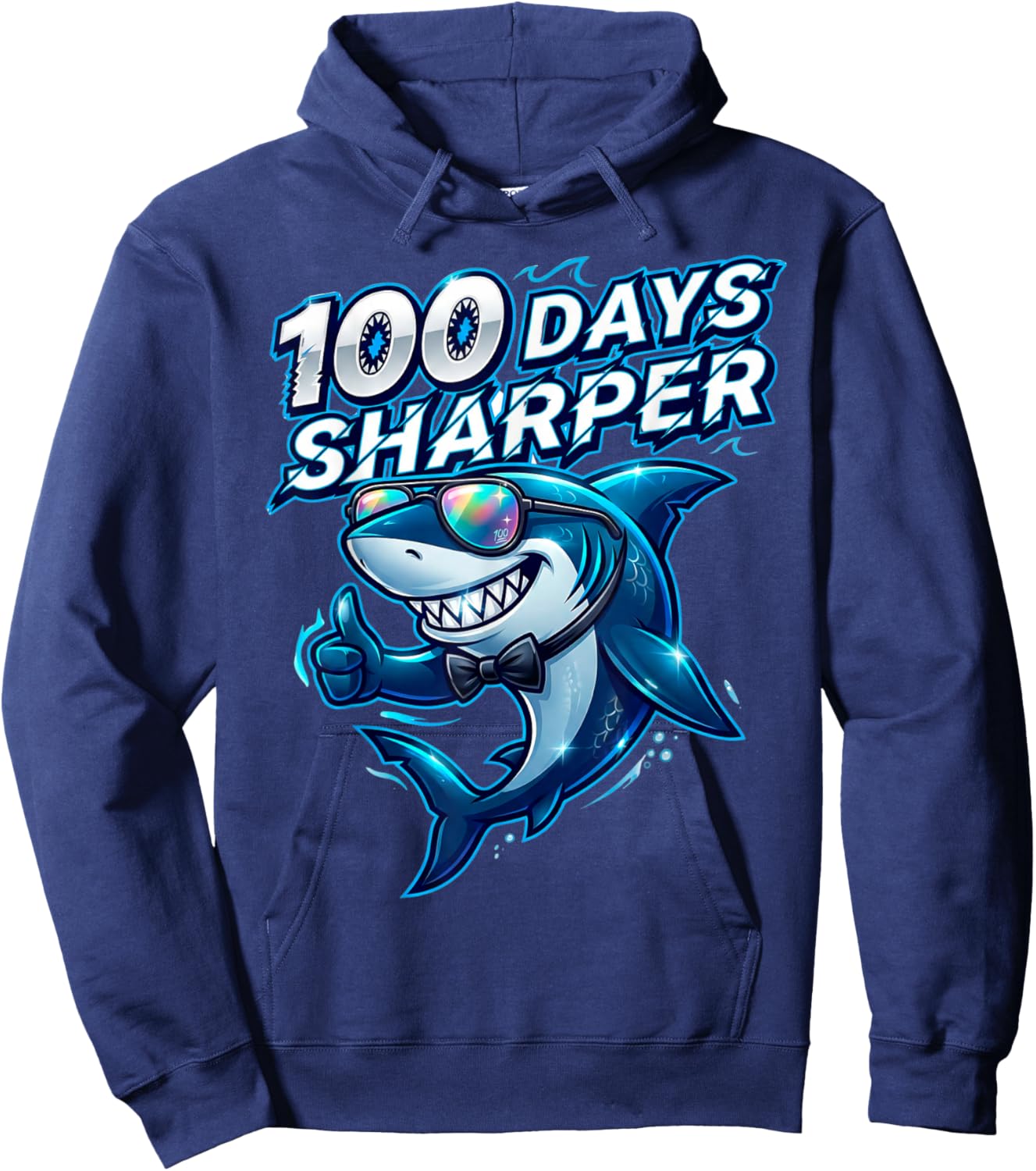 100 Days Sharper 100th Day of School Shark Hoodie - Hoodie | Navy