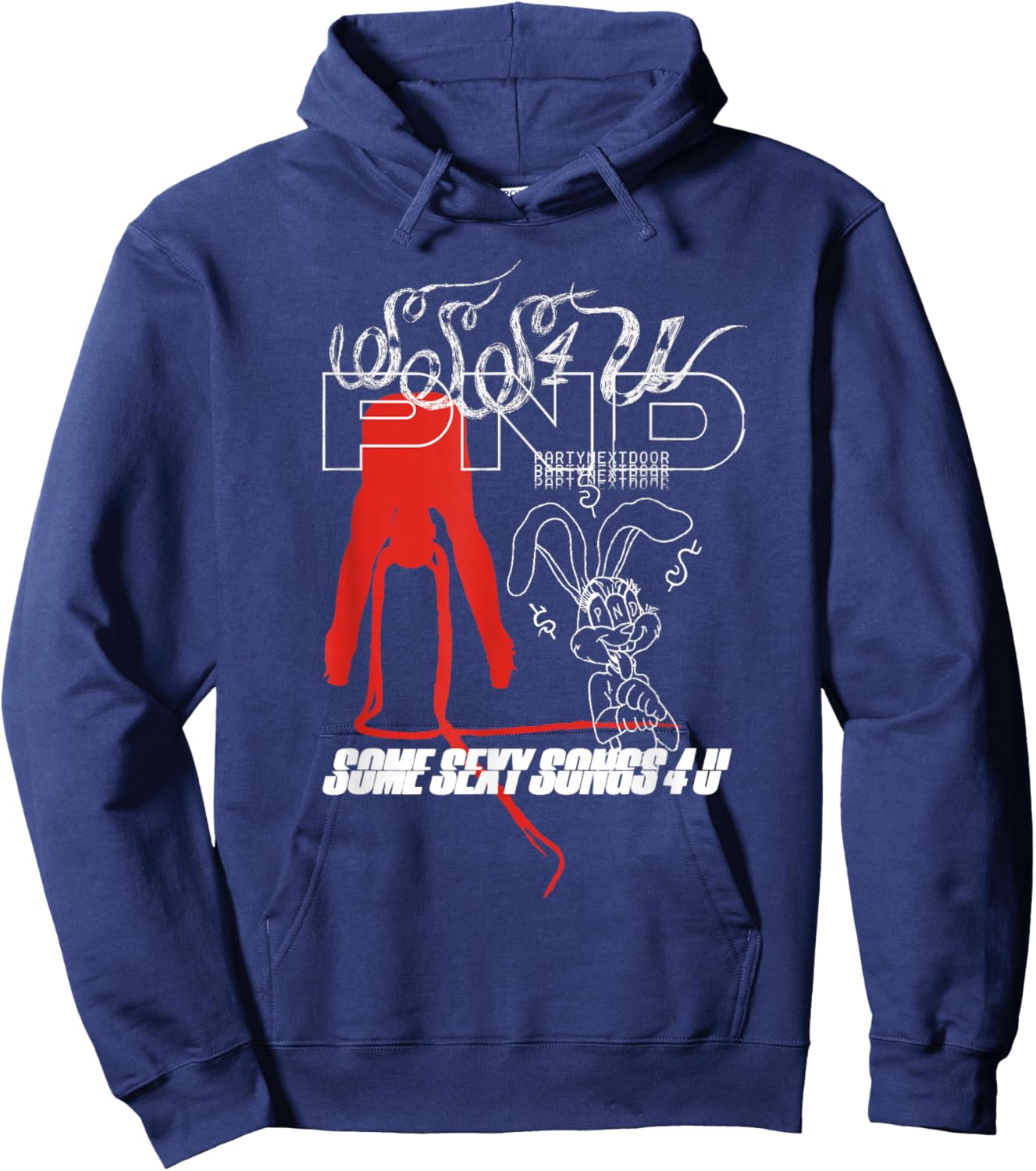 Bunny Doodle Graphic Hoodie - Hoodie | Navy