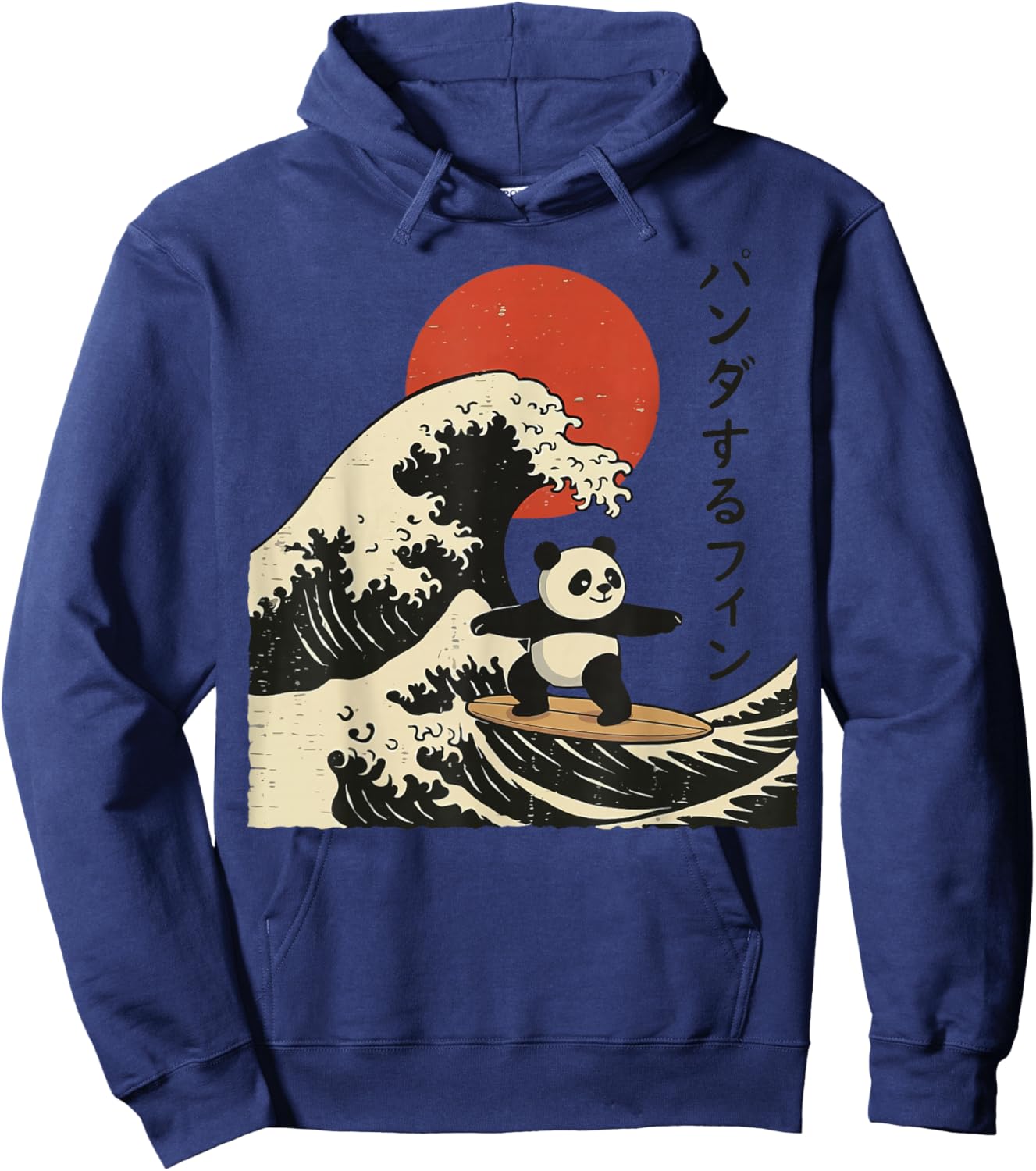 Panda Surfing Japanese Wave Great Wave Hoodie - Hoodie | Navy