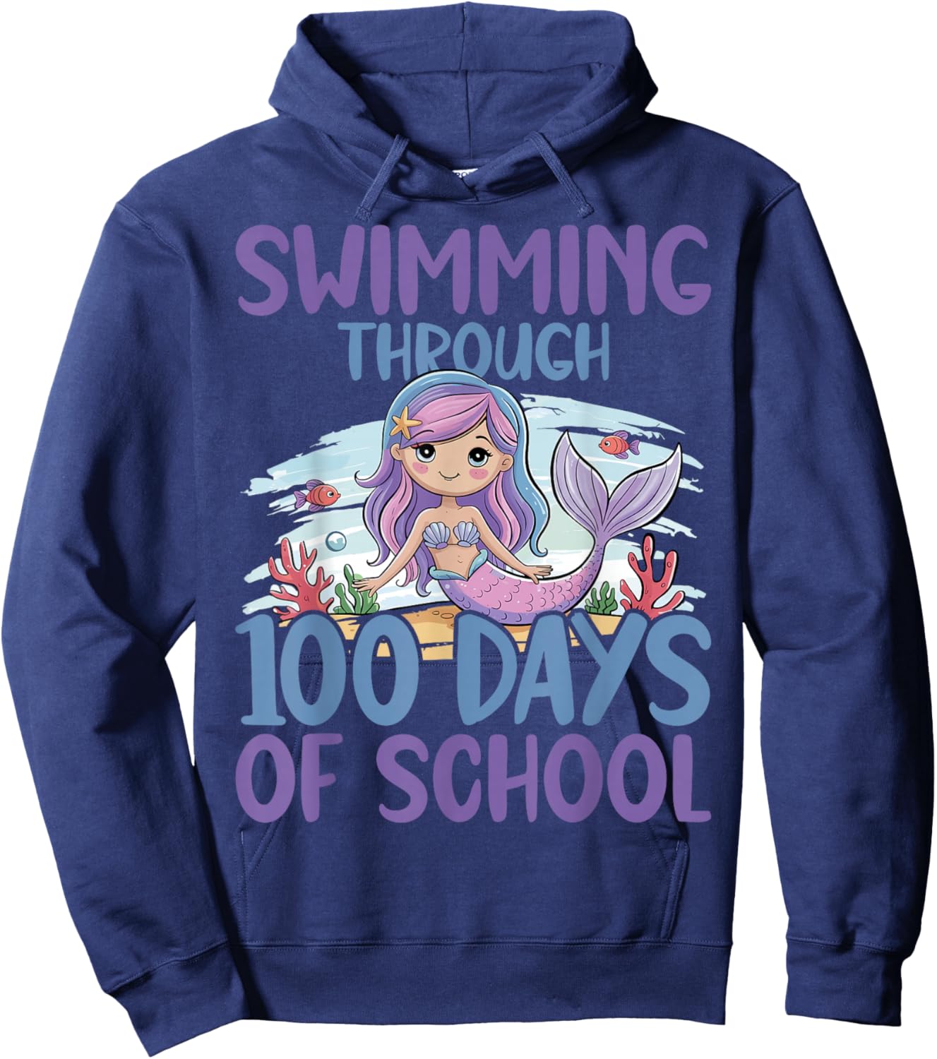 Swimming Through 100 Days of School Mermaid Hoodie - Hoodie | Navy