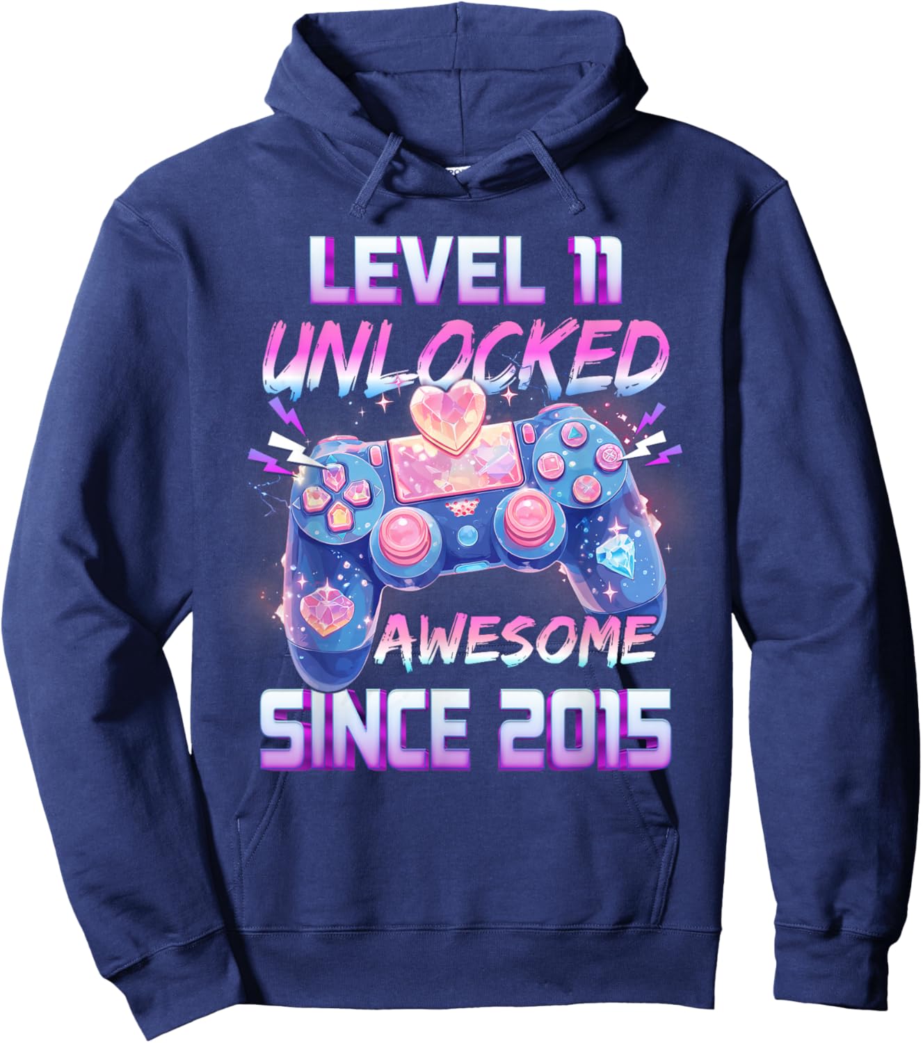 Girl Level 11 Unlocked Video Game 11th Birthday Hoodie - Hoodie | Navy