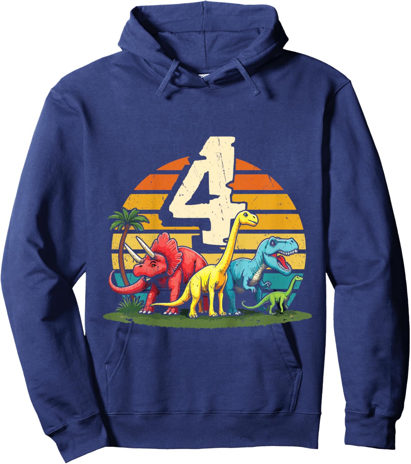 4th Birthday TRex Dinosaur 4 Year Old Boy Girl Hoodie - Hoodie | Navy