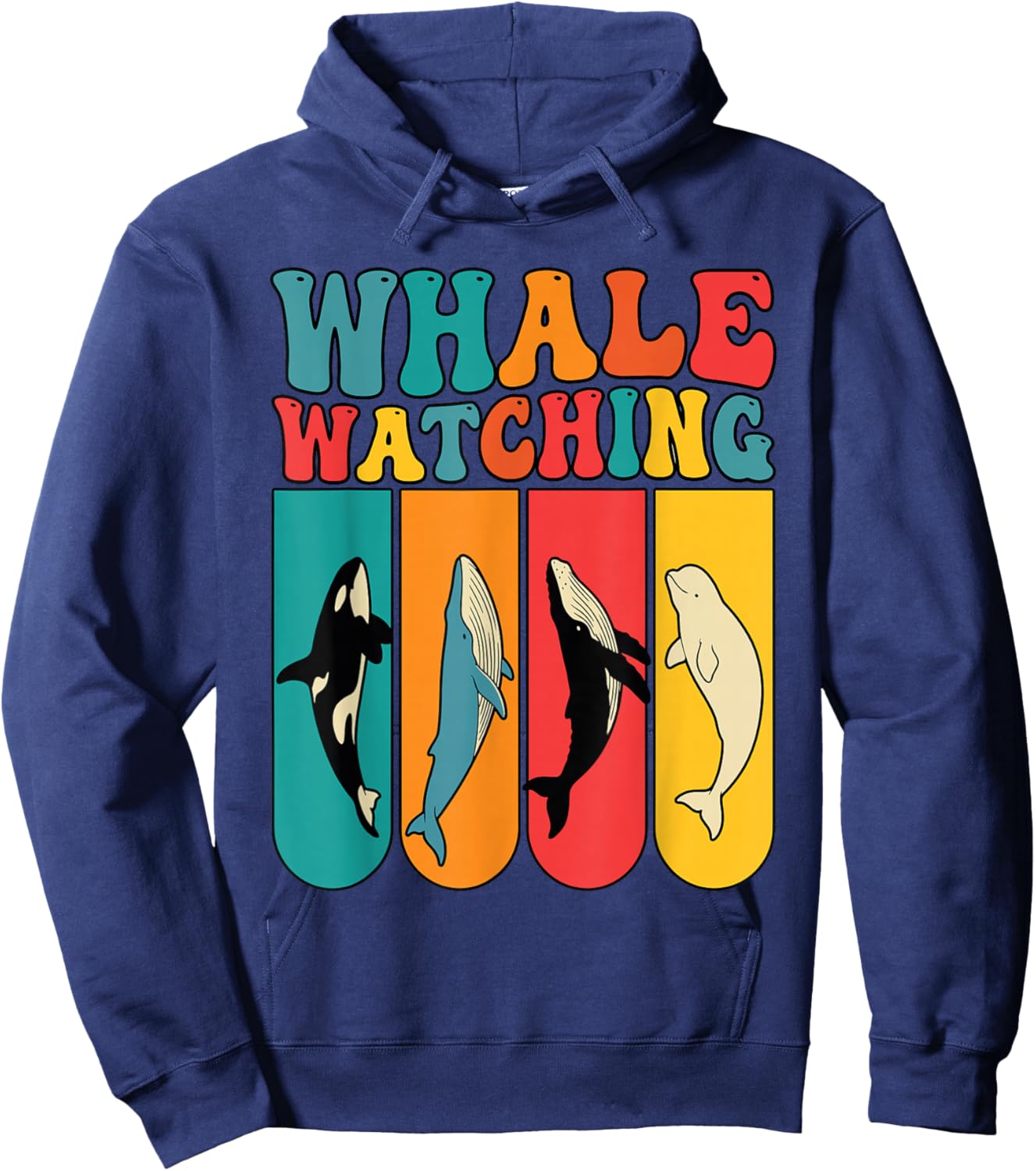 Retro 70s Colorful Whale Watching Species Hoodie - Hoodie | Navy