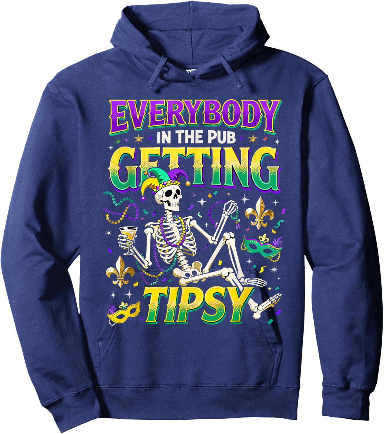 Mardi Gras Party Drinking Squad Skeleton Humor Hoodie - Hoodie | Navy