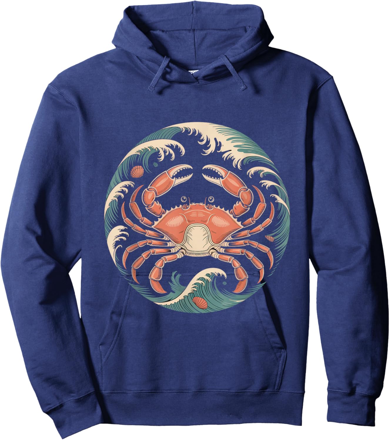 Vintage Red Crab with Ocean Waves Circle Hoodie - Hoodie | Navy