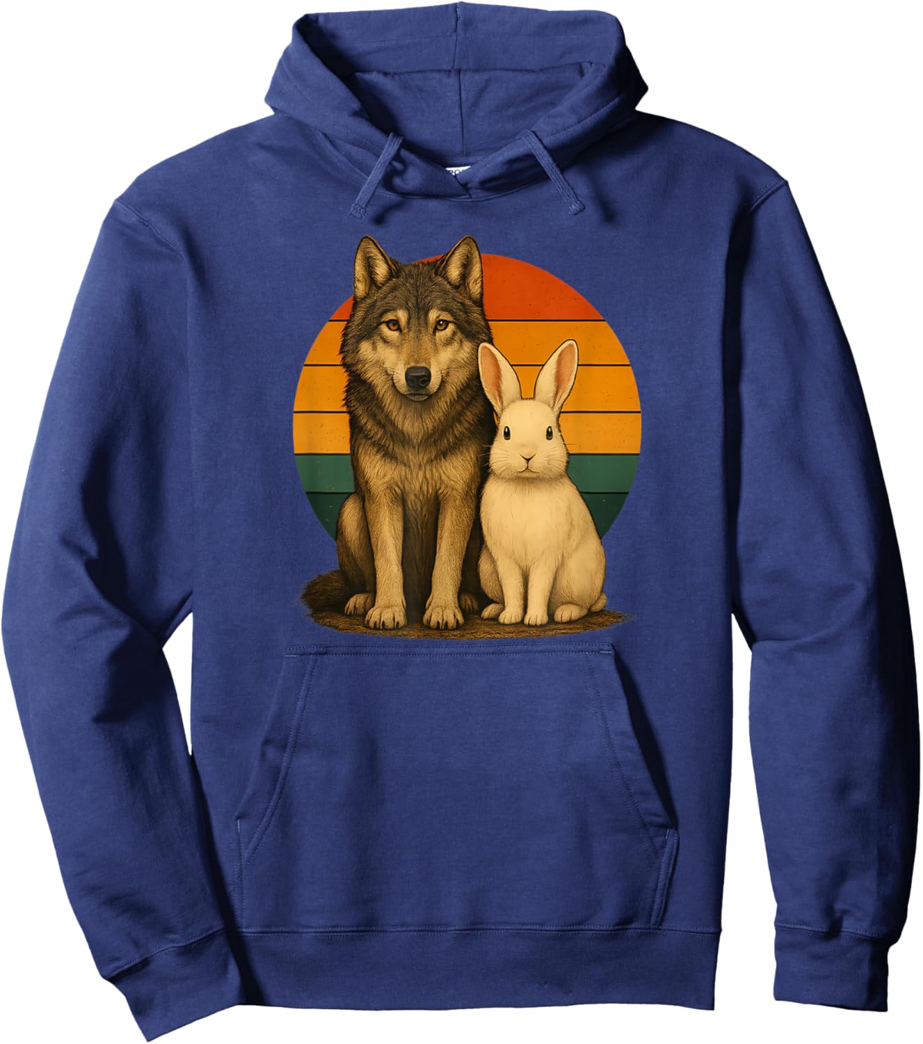 Wolf Rabbit Retro Animal Friends Hoodie - Hoodie | Navy