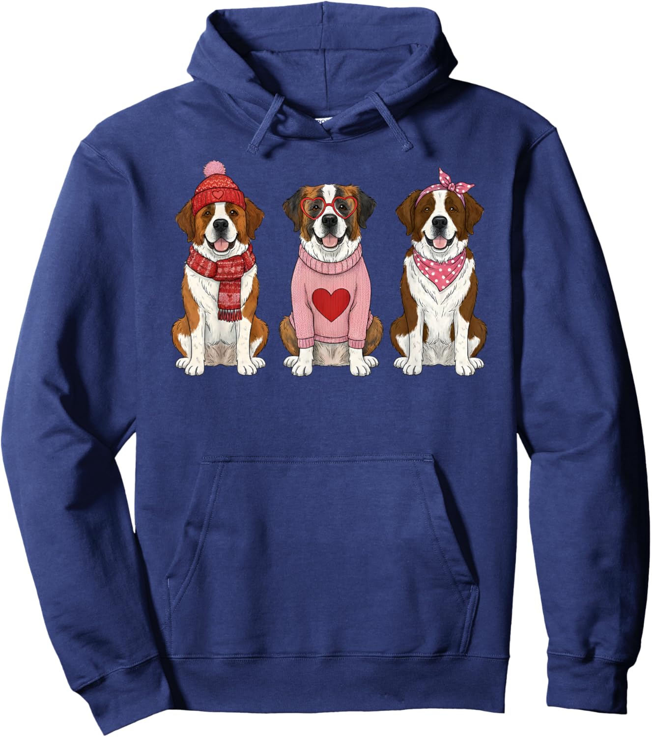 Cute Saint Bernard Valentine Dog Hoodie - Hoodie | Navy