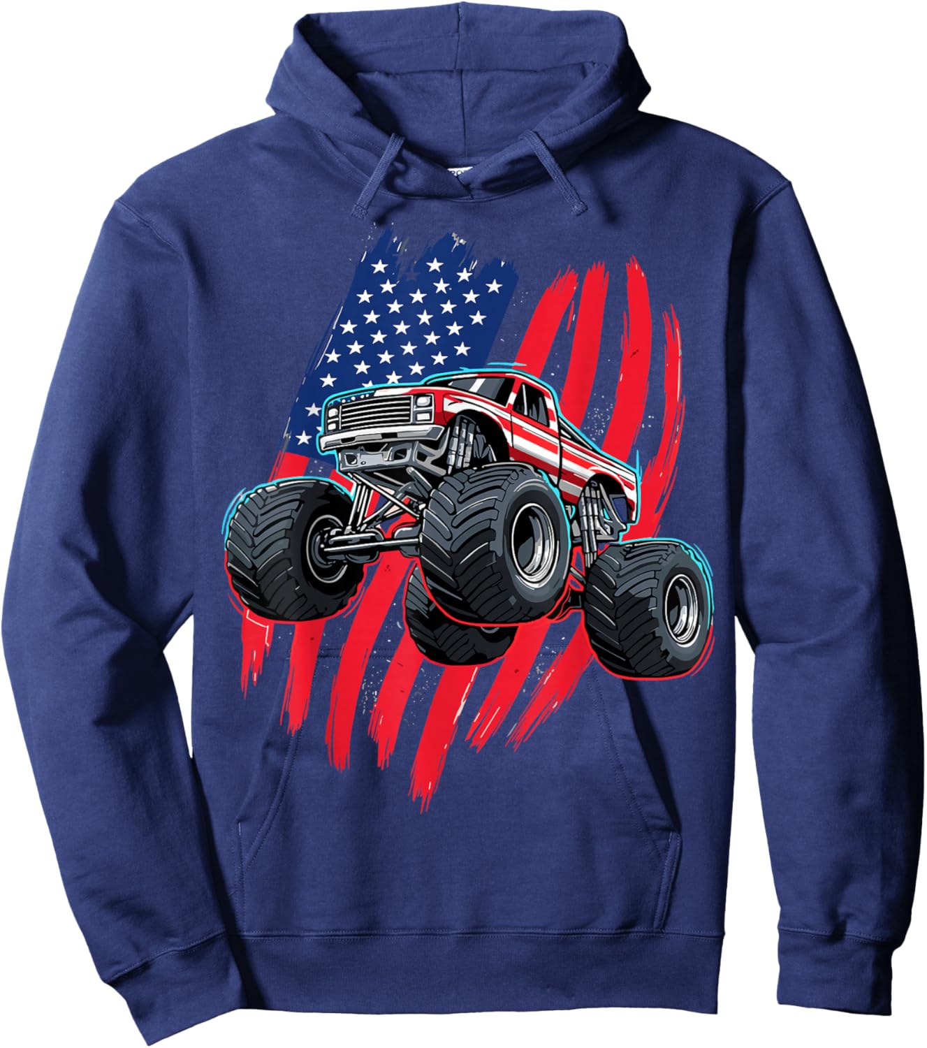 Monster Truck USA Flag American Hoodie - Hoodie | Navy