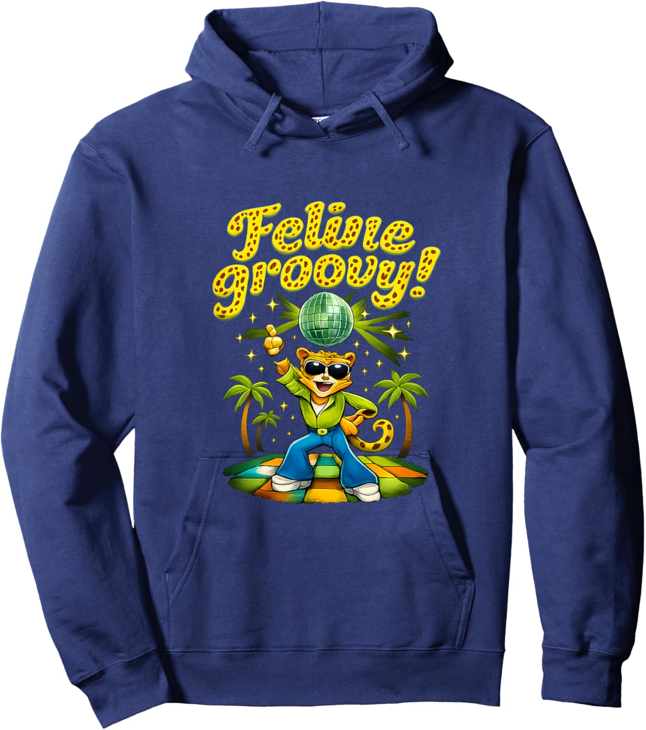 Feline Groovy Jaunty Jaguar Disco Dance Graphic Hoodie - Hoodie | Navy