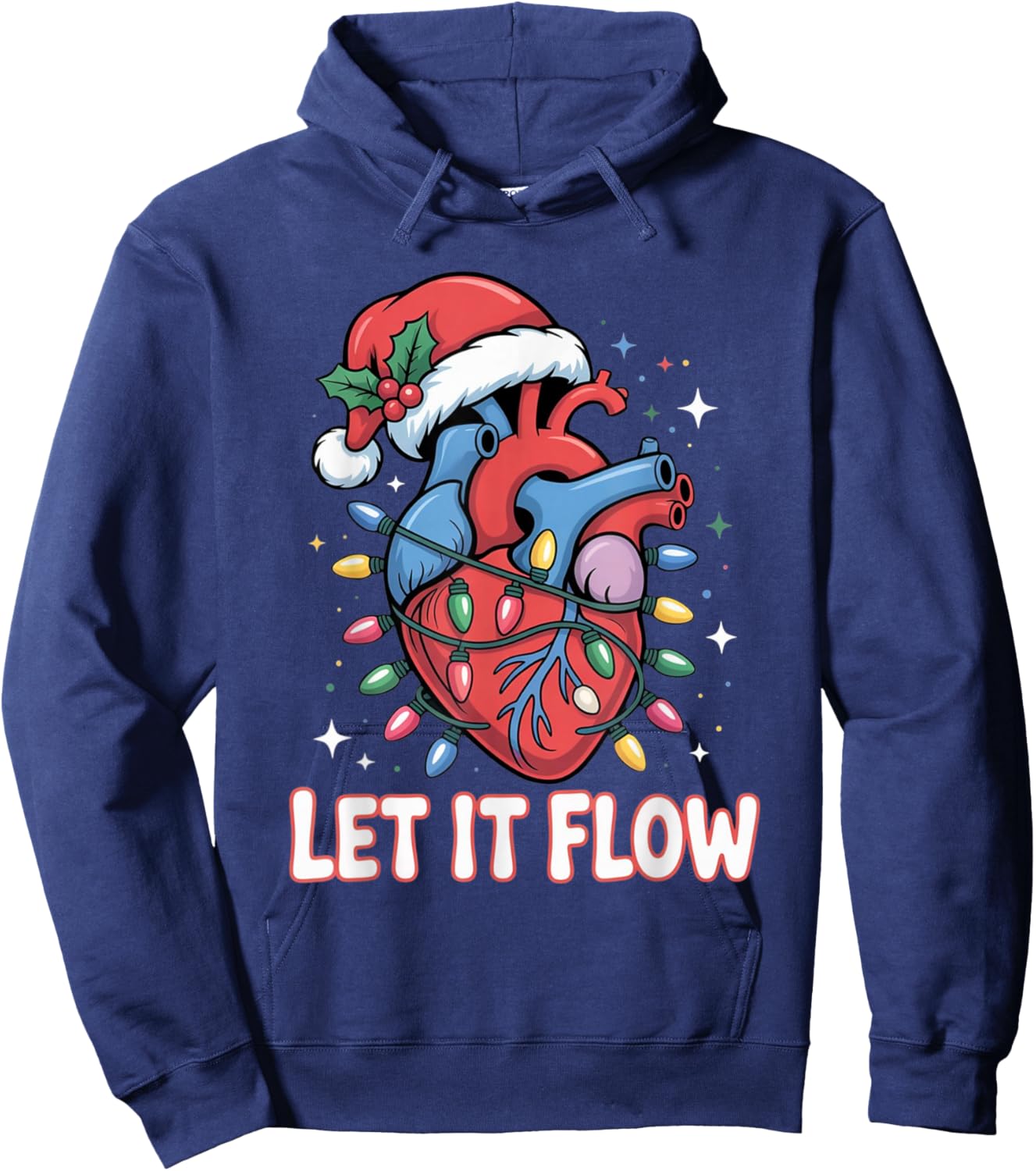 Let It Flow Funny Heart Christmas Lights Design Hoodie - Hoodie | Navy