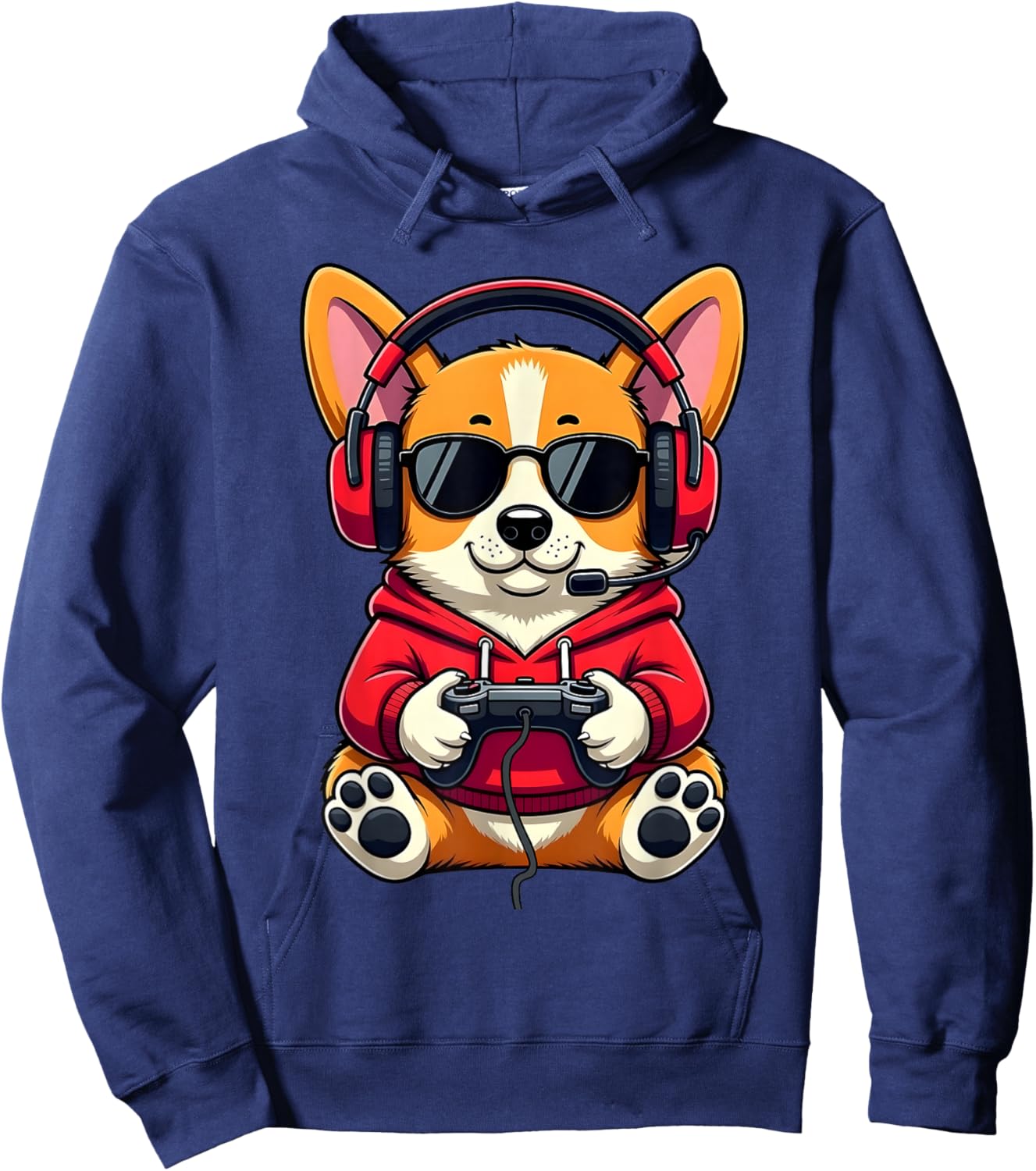 Corgi Gamer Cute Gaming Dog Funny Hoodie - Hoodie | Navy