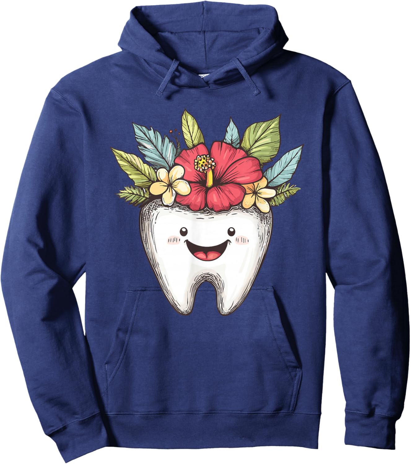 Kawaii Tooth with Tropical Flowers for Dentists Hoodie - Hoodie | Navy