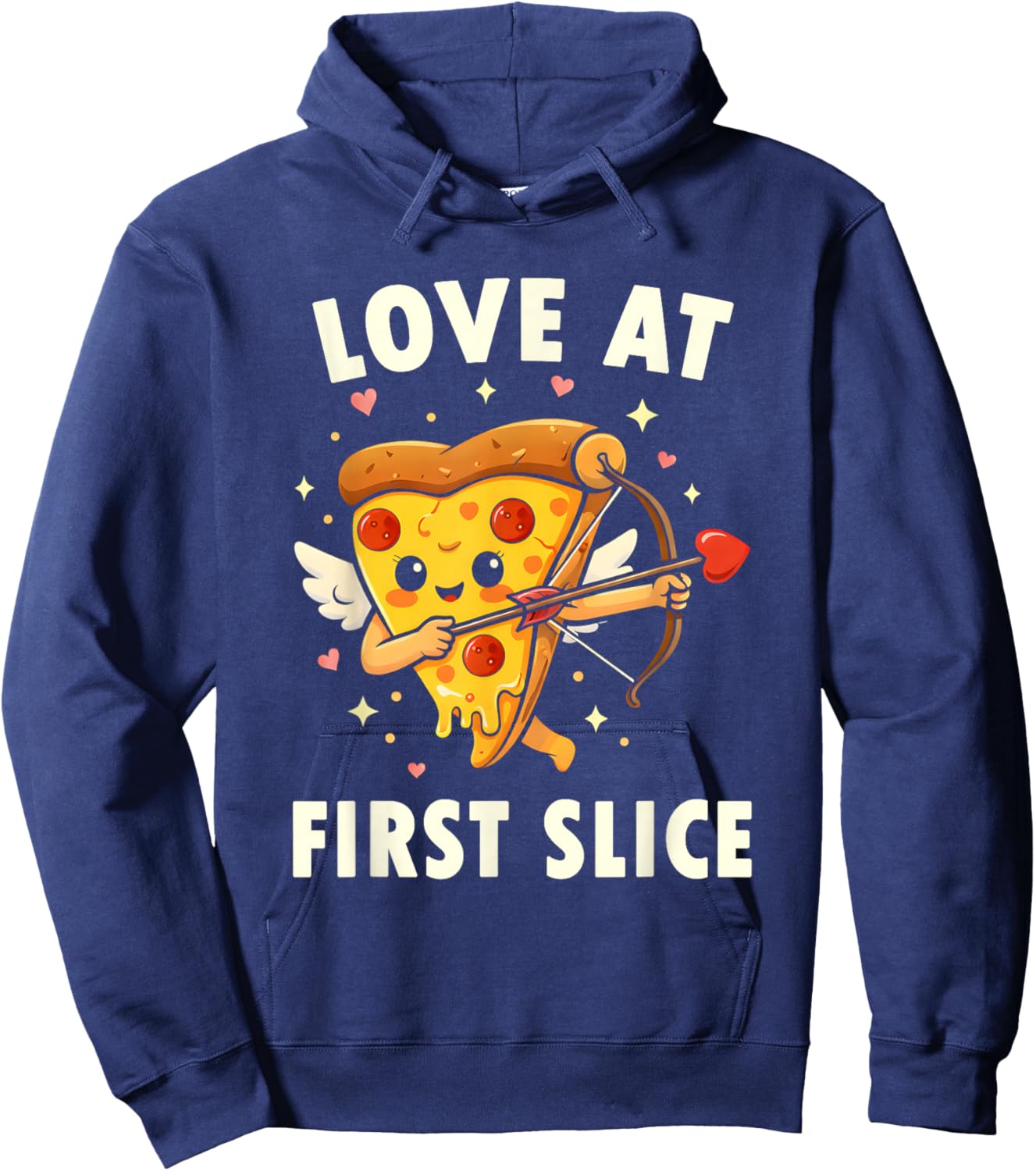 Love at First Slice Pizza Cupid Valentine Pun Hoodie - Hoodie | Navy