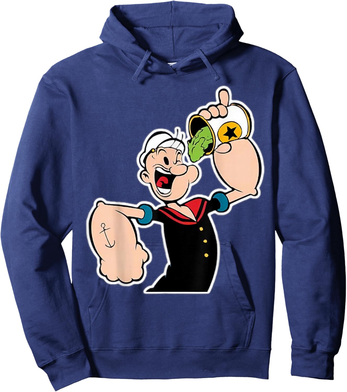 Classic Pop Eye Cartoon Eating Spinach Vintage Hoodie - Hoodie | Navy