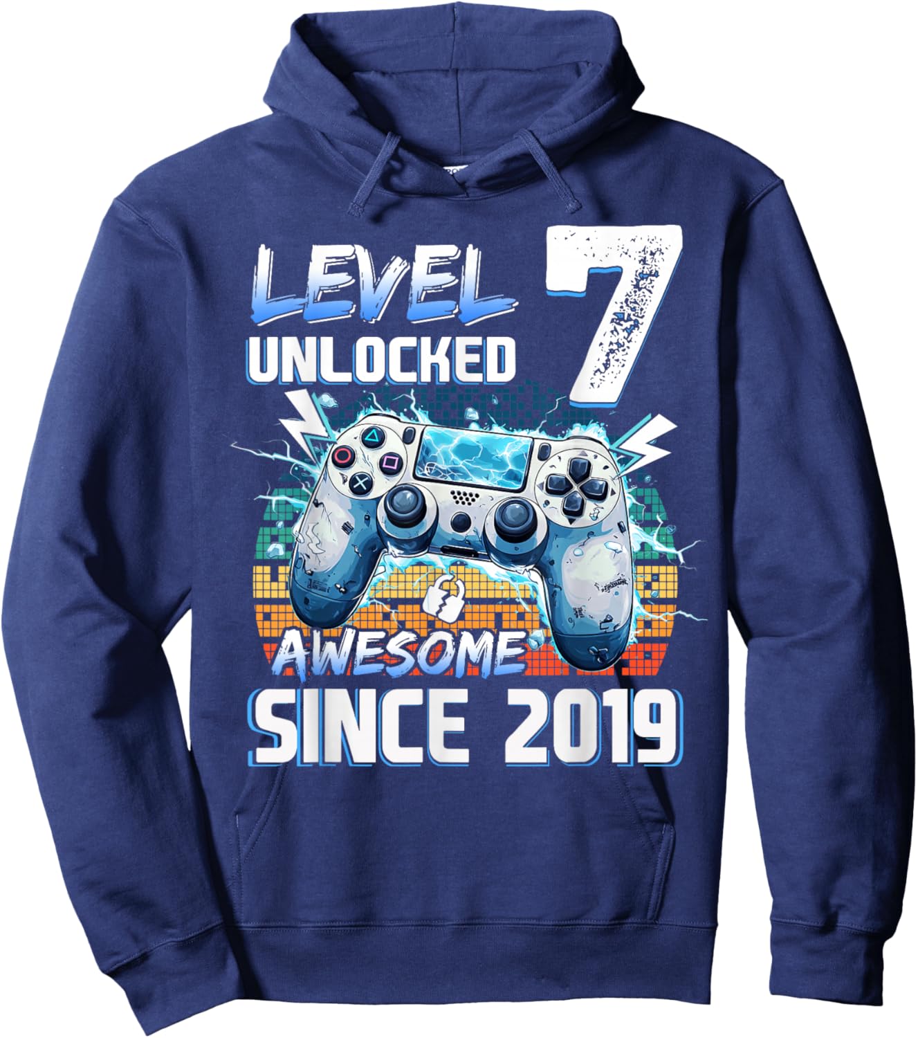 Level 7 Unlocked Video Gamer 7th Birthday Hoodie - Hoodie | Navy