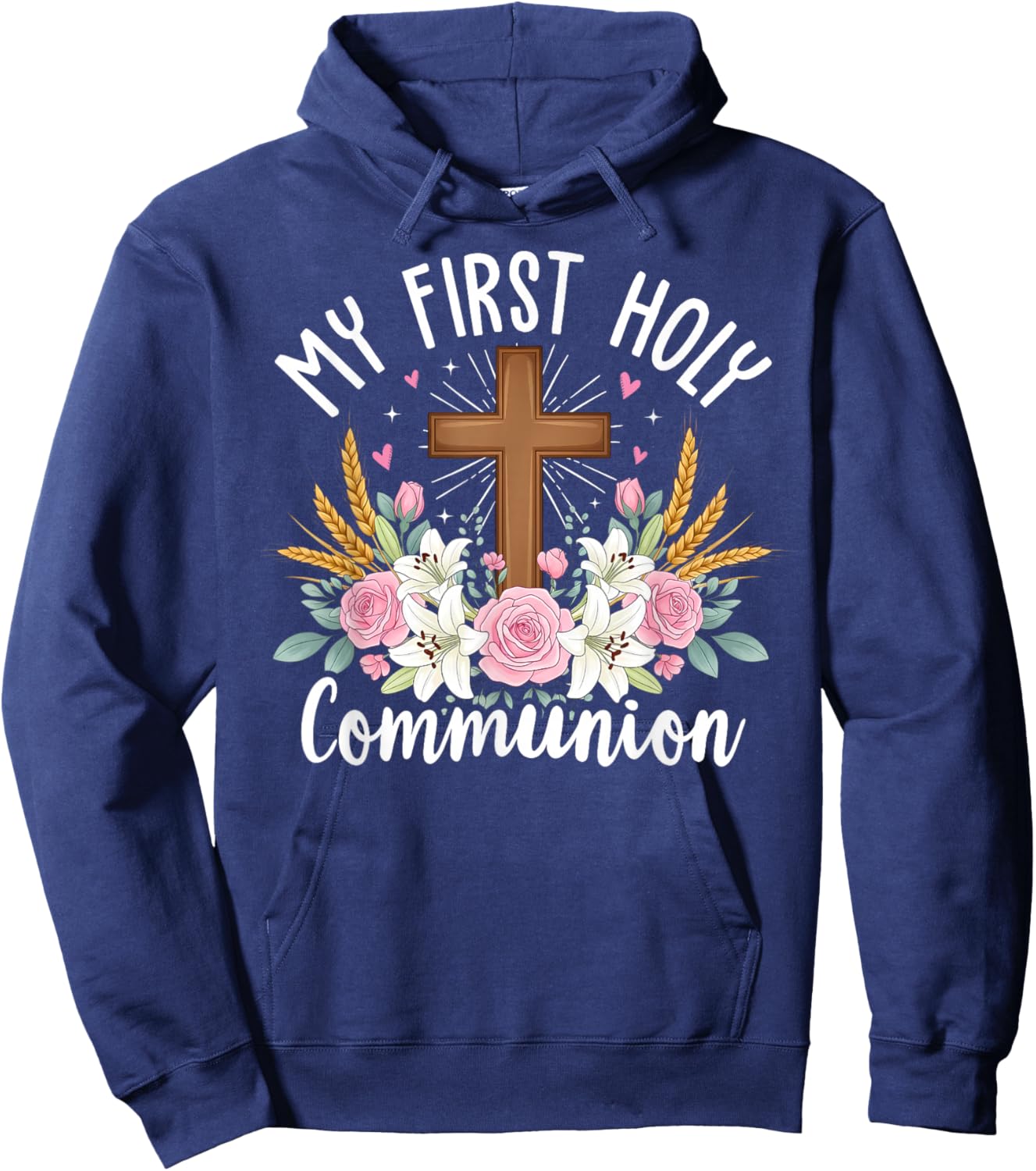 My First Holy Communion Floral Girls Hoodie - Hoodie | Navy