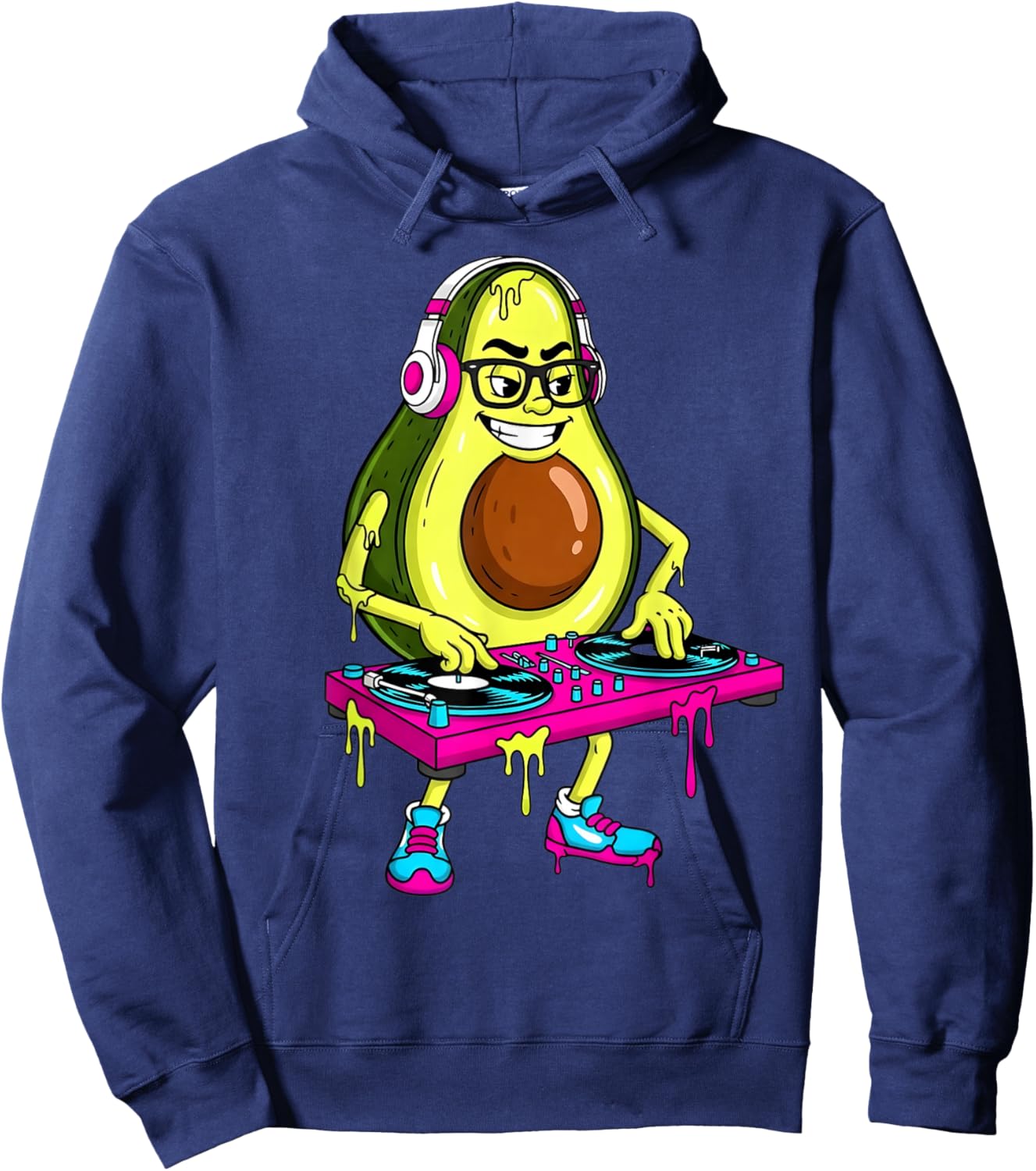 Funny Avocado DJ Cartoon Drip Kids Men Women Hoodie - Hoodie | Navy