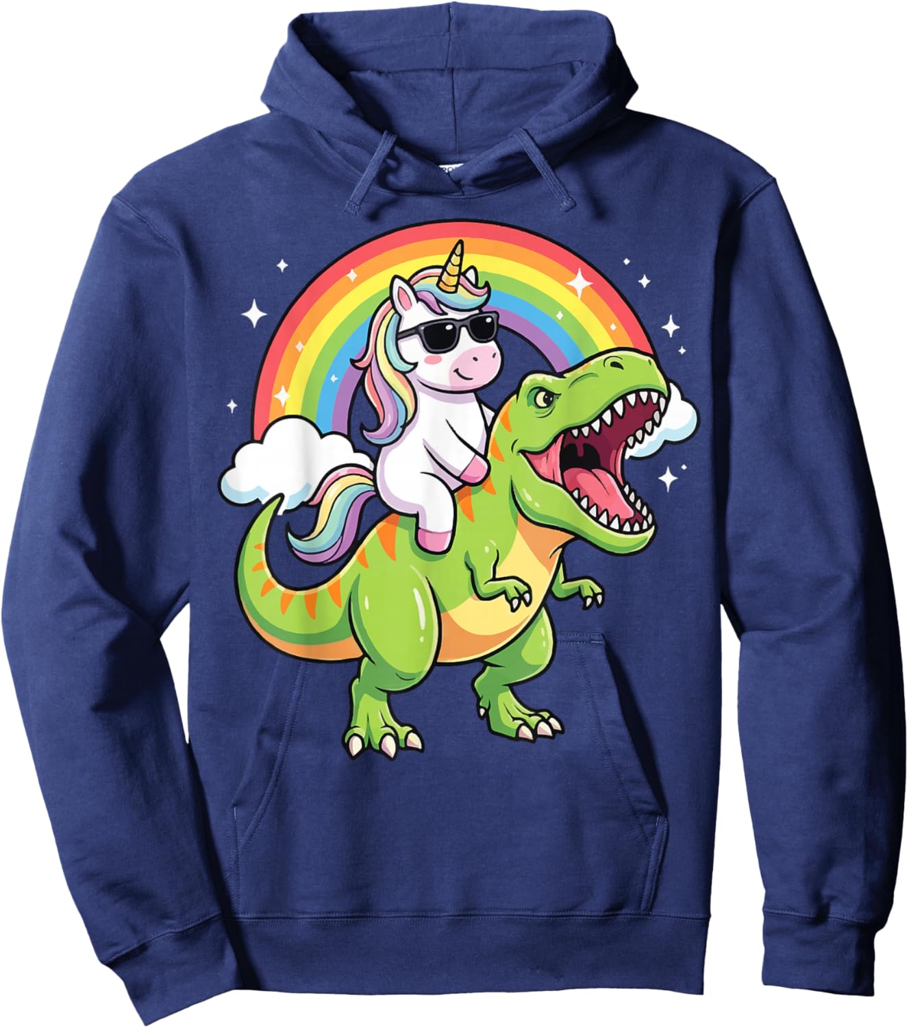 Unicorn Riding T-rex Dinosaur Hoodie - Hoodie | Navy