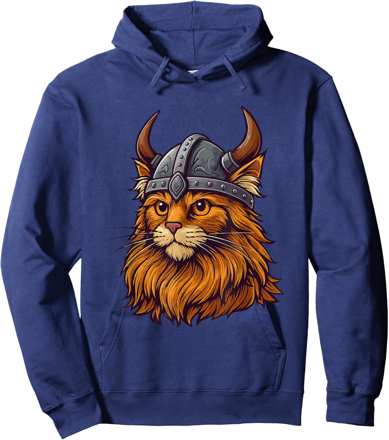 Funny Viking Cat in Helmet Cute Cat Lover Hoodie - Hoodie | Navy