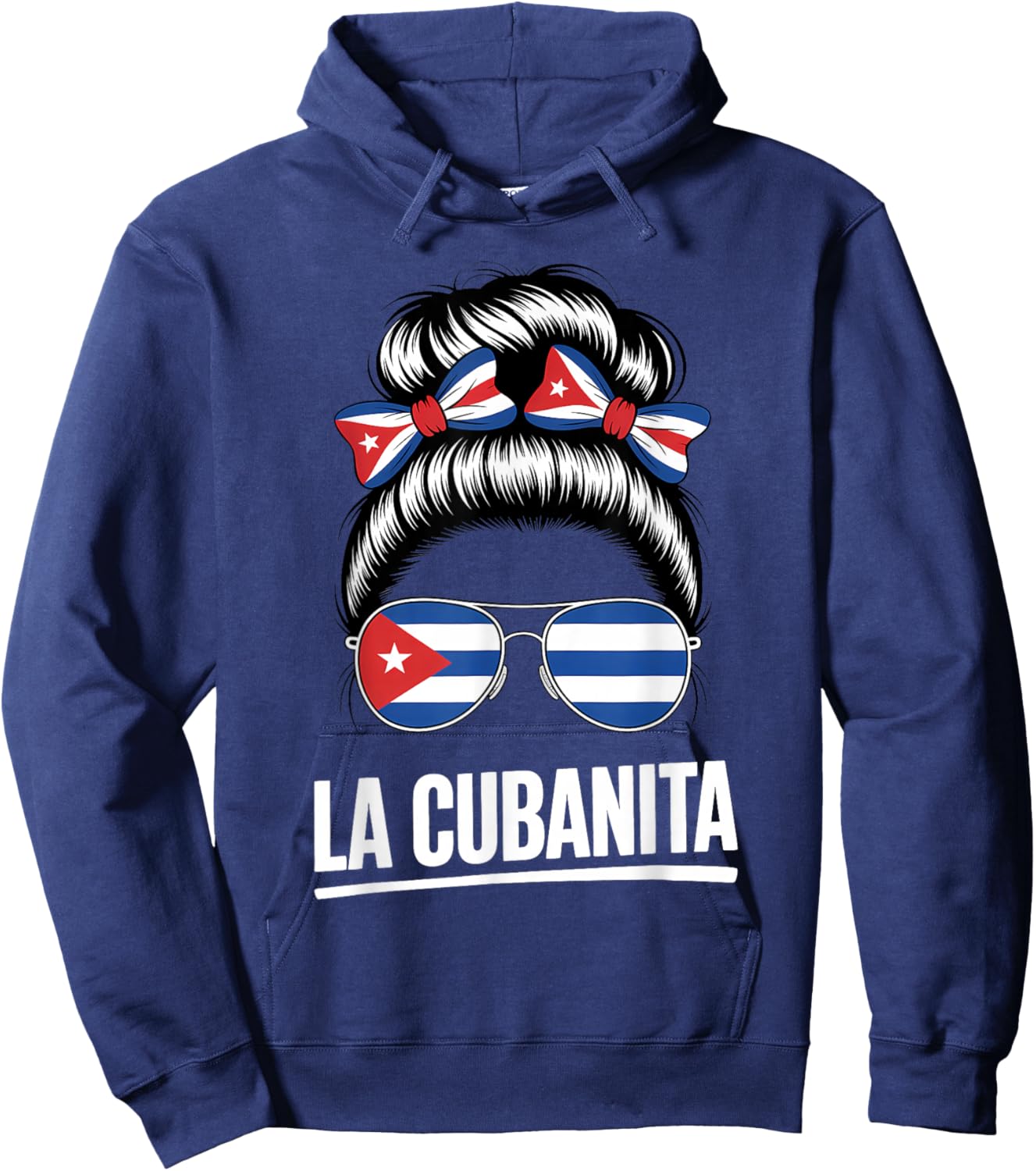 La Cubanita Cuban Flag Hair Bow Glasses Hoodie - Hoodie | Navy
