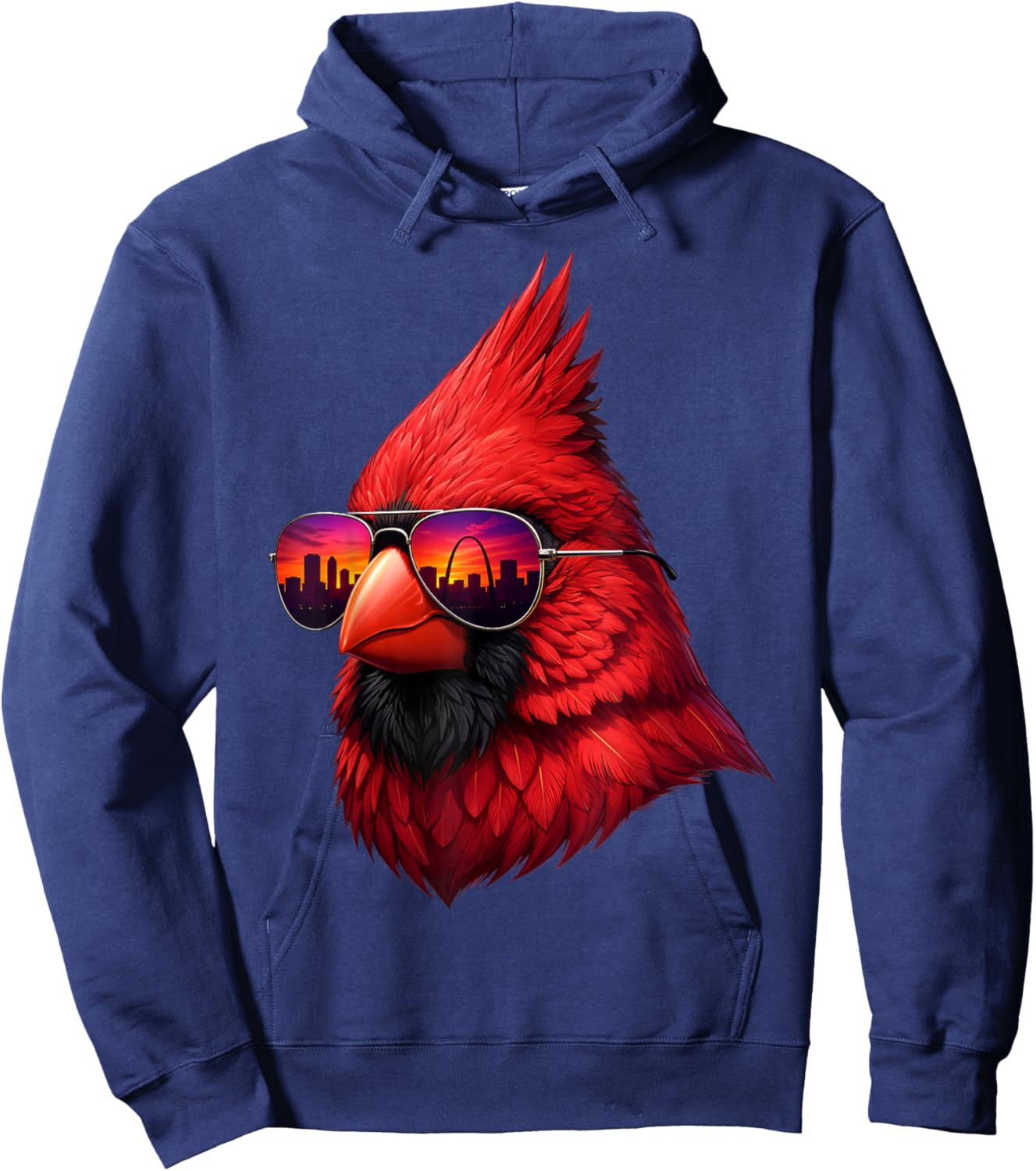 Vintage Northern Cardinal with Sunglasses Retro Hoodie - Hoodie | Navy